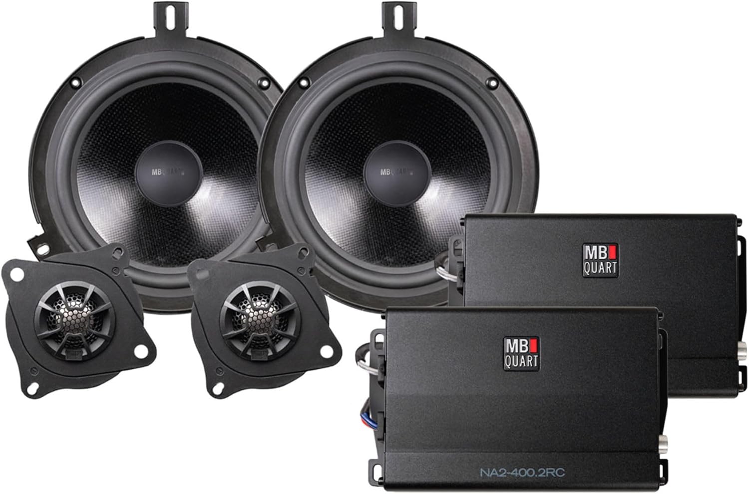 MB Quart MBQJK-STG2AH-1 800W STAGE 2 Jeep JK Car Audio Upgrade Kit with Amplifier, 2-Speaker Set, Titanium Tweeters, For Aftermarket Source Unit