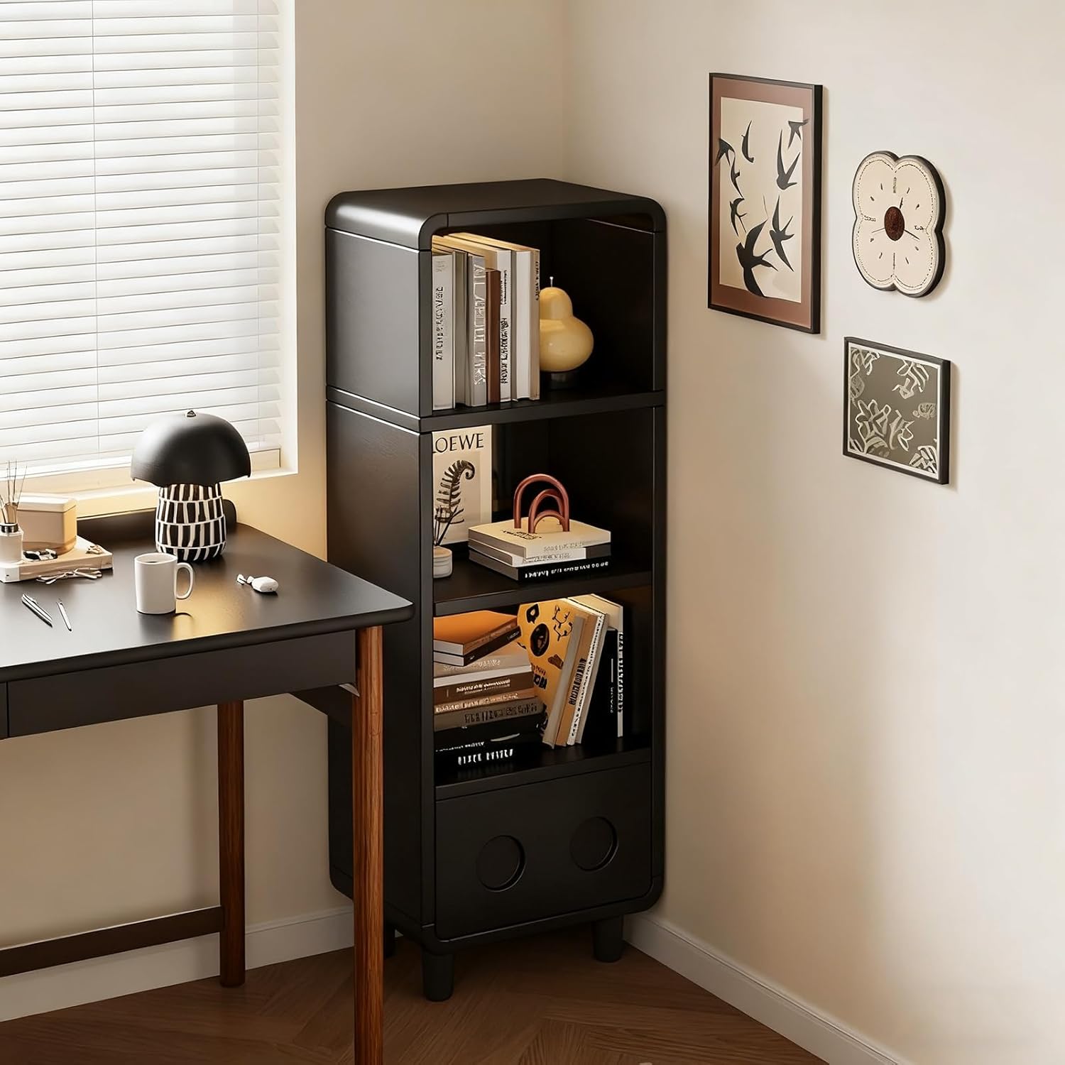 2/3/4 Tier Open Narrow Bookshelf with Foot Sturdy Kids Storage Shelves, Corner Shelf Stand with Drawer for Living Room Home Office Study(120cm/47in)