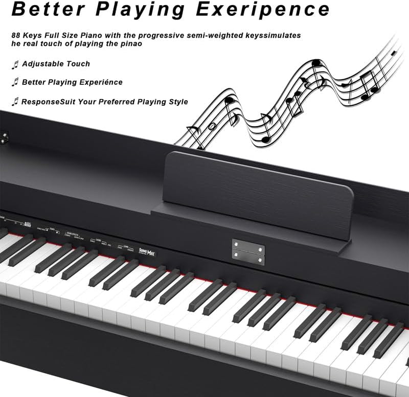 88 Key Full Size Weighted Digital Piano Keyboard, 88keys Semi-Weighted Electric Multi-Functional Keyboard piano with Stand, Pedal, Power Adapter for Beginner/Leanrner (Piano with Bench Set)