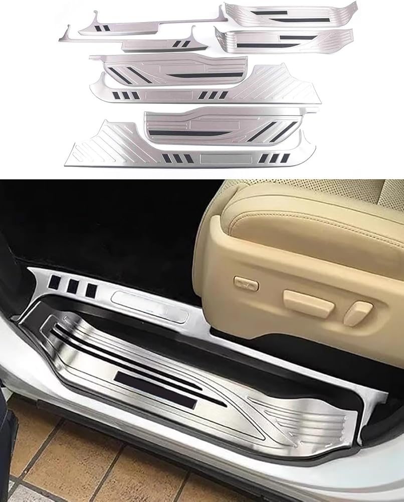Car Accessories Fit for Toyota Alphard 2017-2020 Stainless Interior Door Sill Scuff Plate Guard Cover Trim 8PCS Set（Silver Wire Drawing）
