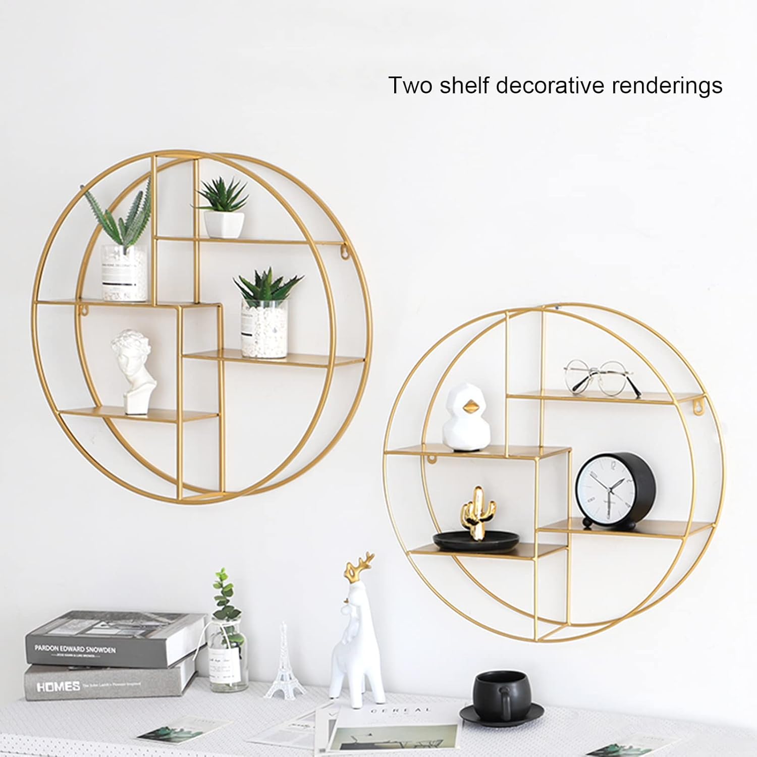 Wall Shelves Floating Shelves Wall Mounted Hanging Shelf Round Wine Holder Decoration Storage Rack and Wall Mount Display Book/Flower Stand (60X15X60Cm)