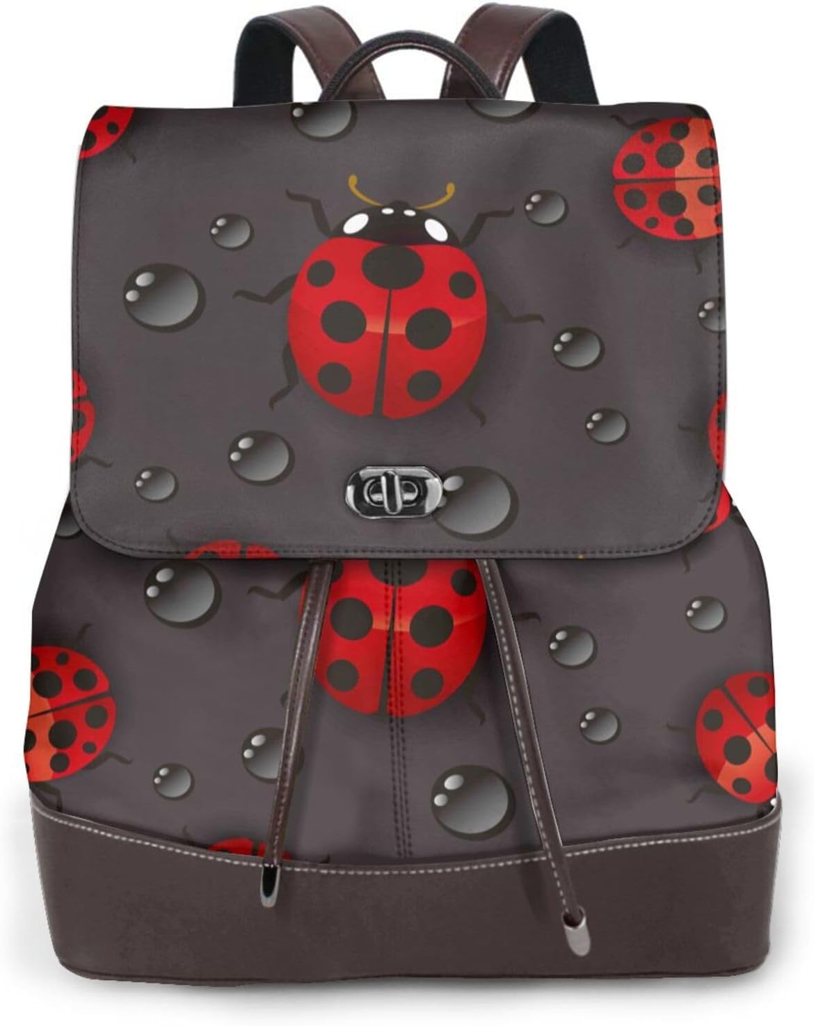 Red Ladybugs On Dark Background for Womens Backpack Purse Microfiber PU Anti-theft Large Fashion Designer Travel Bag Ladies Shoulder Bags