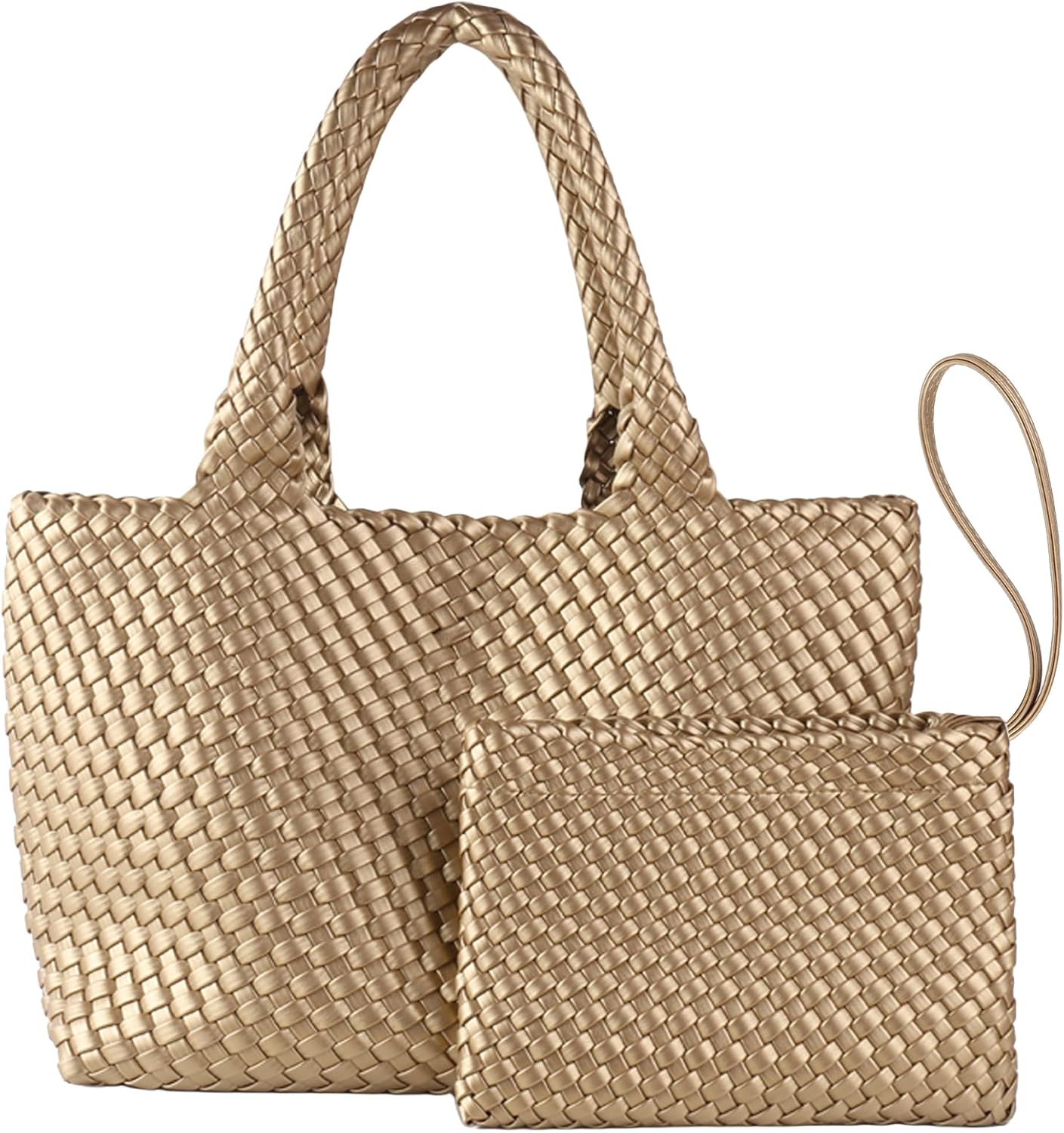 SporGenius Woven Tote Bag for Women, Vegan Leather Handwoven Bags with Small Purse, Large Braided Purses Top Handle Handbags