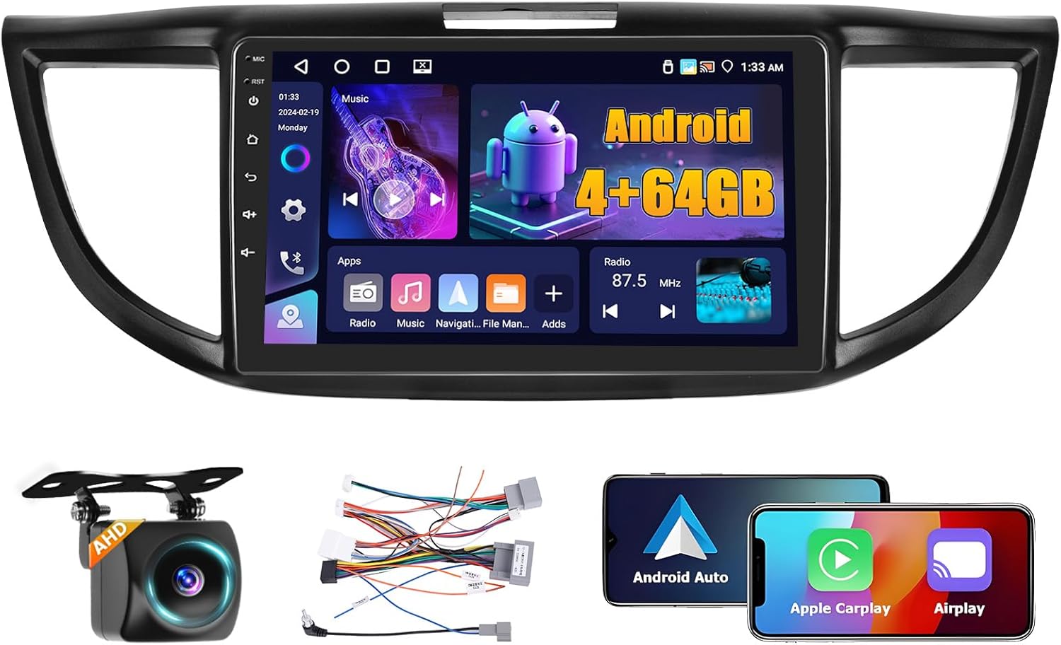 4+64GB Android 15 Car Stereo for Honda CRV 2012-2016 Wireless Carplay Android Auto 9