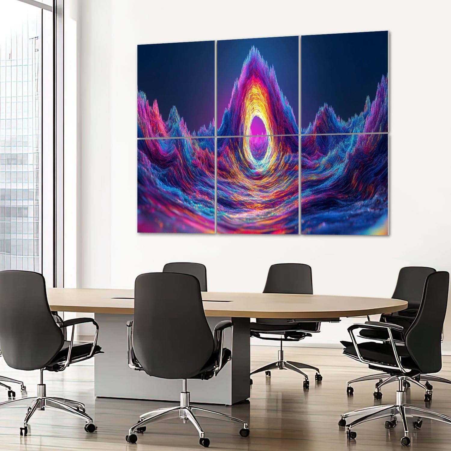 6 Pack Art Acoustic Panels Sound Absorbing Abstract Mountain Nature Peak Light Color Triangles Lines Contrasting Decorative Soundproof Wall Panels Self Adhesive for Recording Studios Office 72