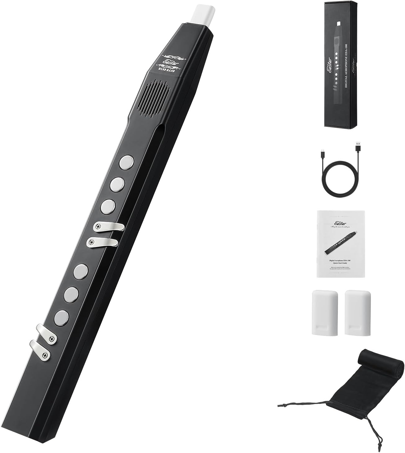 Eastar Digital Woodwind Electric Saxophone for Beginners, 27 Tones, Silent Practice, Hi-Fi Speaker, Adjustable Airflow, Reverb Effect, Rechargeable Battery, MIDI, BT Support, EDA-100