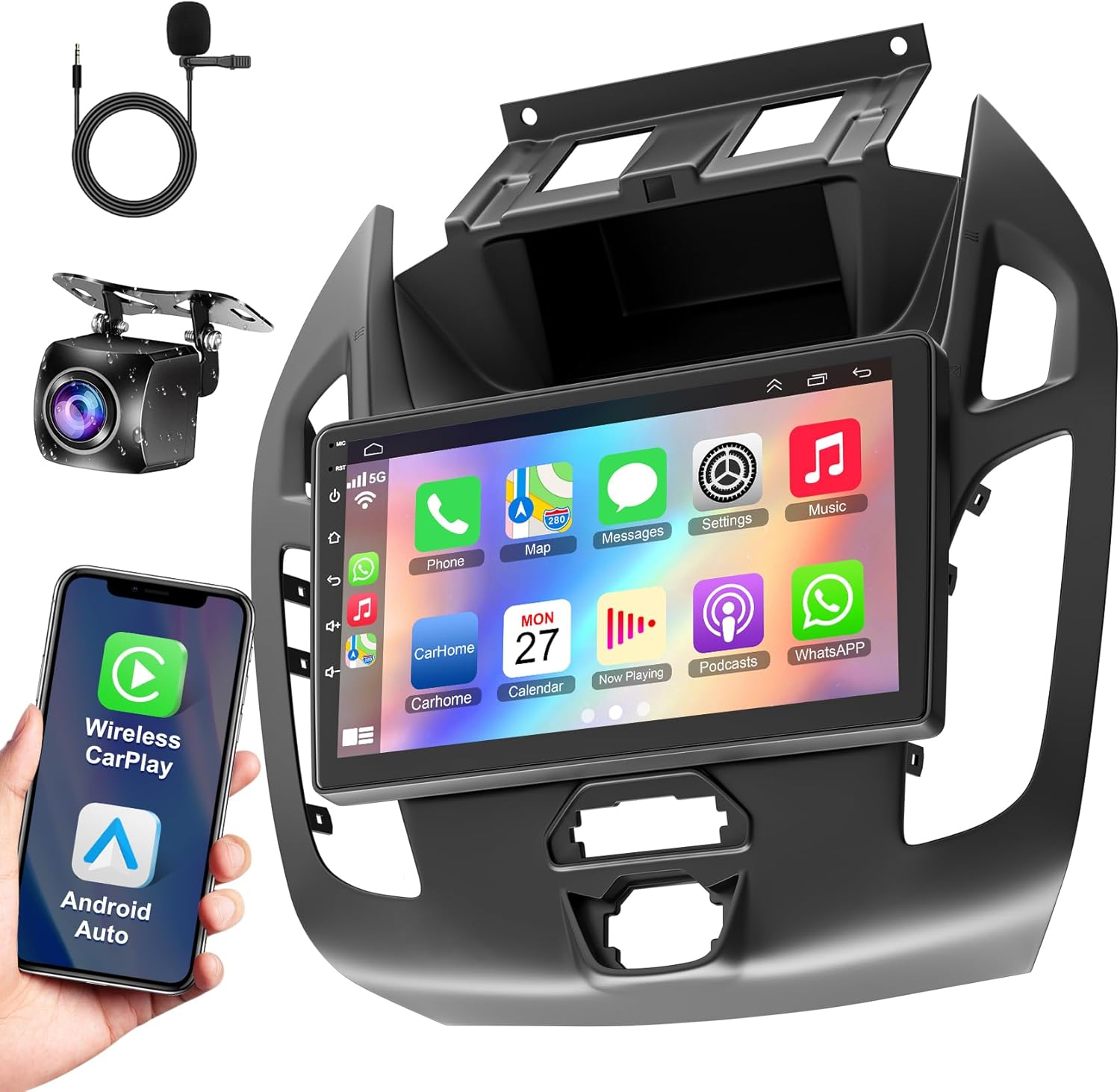 Android 15 Car Radio for Ford Transit Connect 2014-2018, 9'' IPS Touch Screen Stereo with Wireless/Wired Carplay&Android Auto, Support 5G WiFi/Bluetooth5.2/1080P Backup Camera/GPS/SWC/4+64