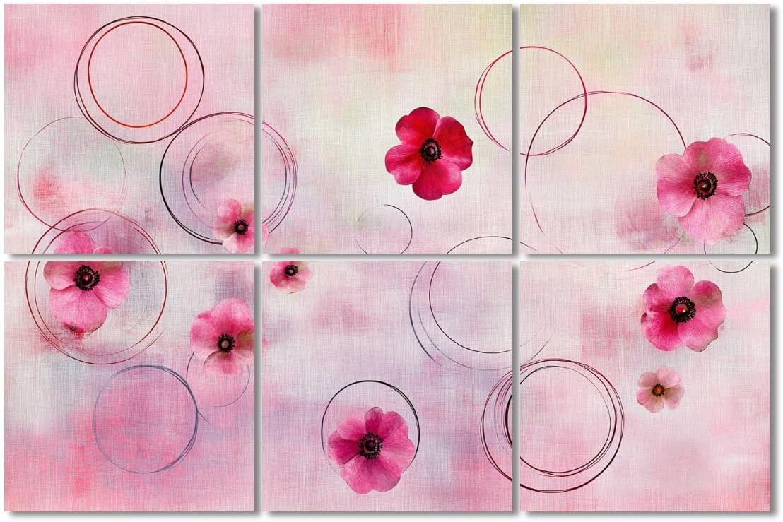 6 Pack Art Acoustic Panels Sound Absorbing Vintage Flowers Pink Rose Retro Floral Farmhouses Circular Patterns Decorative Soundproof Wall Panels Self Adhesive for Recording Studios Office 72