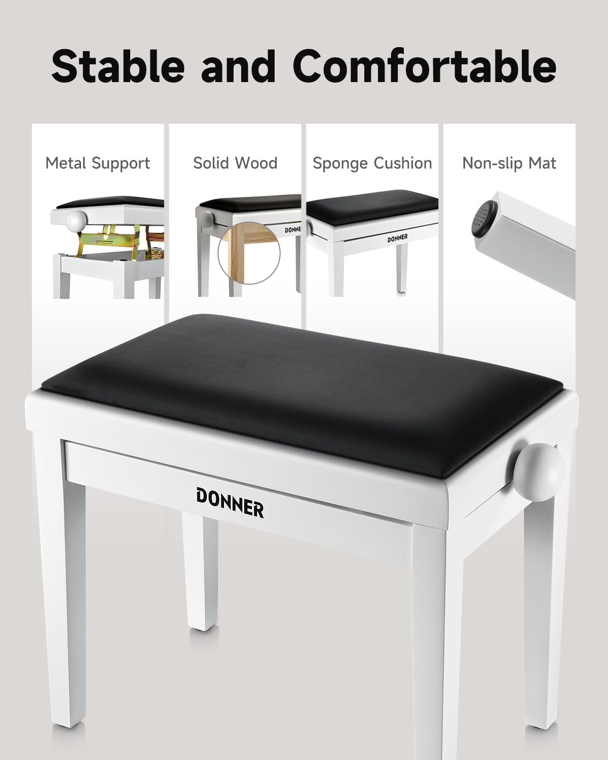 Donner DDP-100 88-Key Weighted Action Digital Piano with White Adjustable Piano Bench