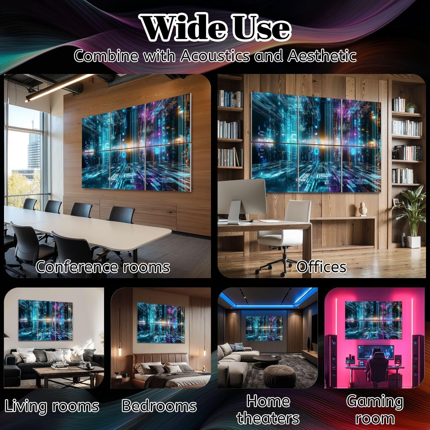 6 Pack Art Acoustic Panels Datalake Big Data Warehouse Data Lake Platform Analytics Technology Soundproof Wall Panels, 48