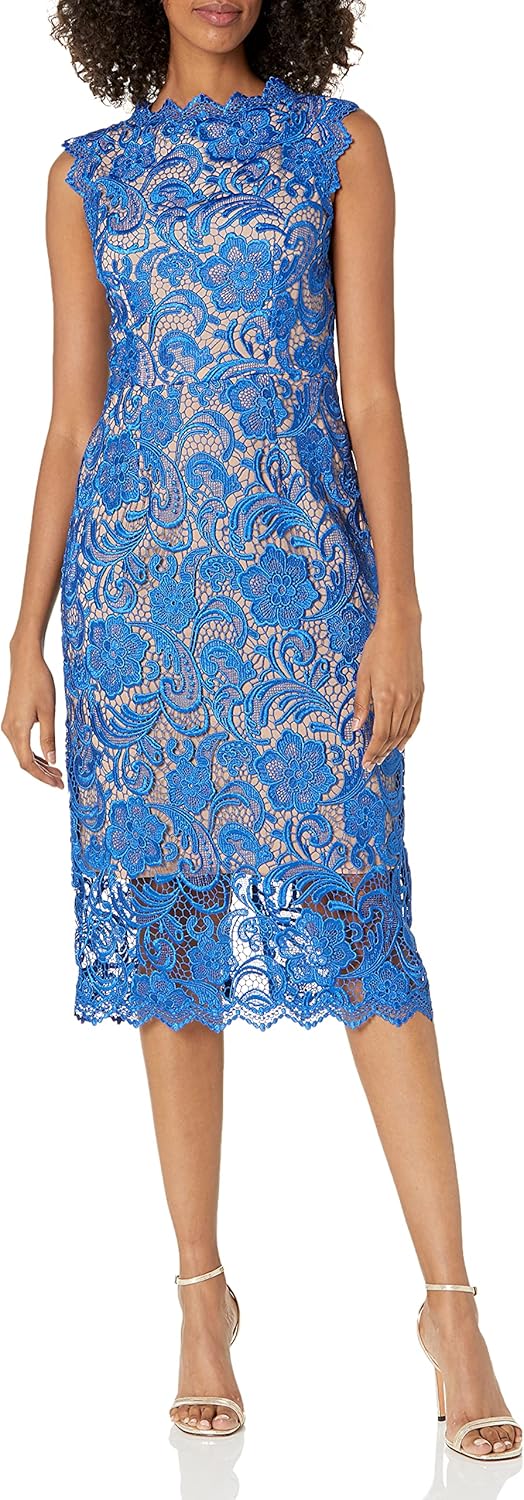 Dress The Population Womens Claudette Lace Sheath Midi Dress