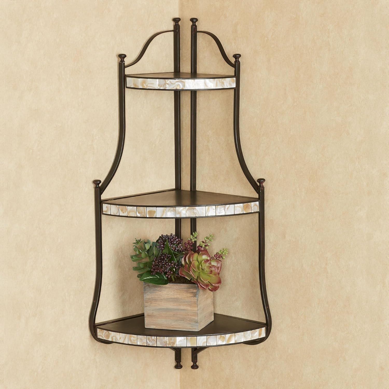 Touch of Class Caprissa Metal and Capiz Shell Corner Wall Shelf - Black, Ivory - Modern Home Decor for Bedroom, Living Room, Bathroom, Office, Game Room - Trinket Storage