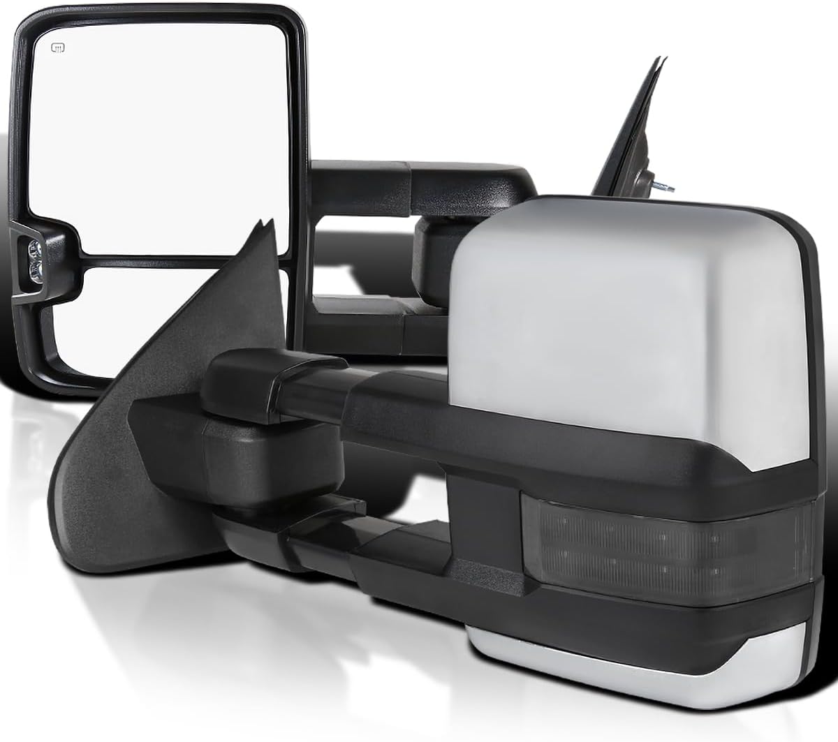 Spec-D Tuning Power + Heated Extend Towing Mirrors with Smoked Led Signal Compatible with 2014-2018 Chevy Silverado GMC Sierra Left + Right Pair