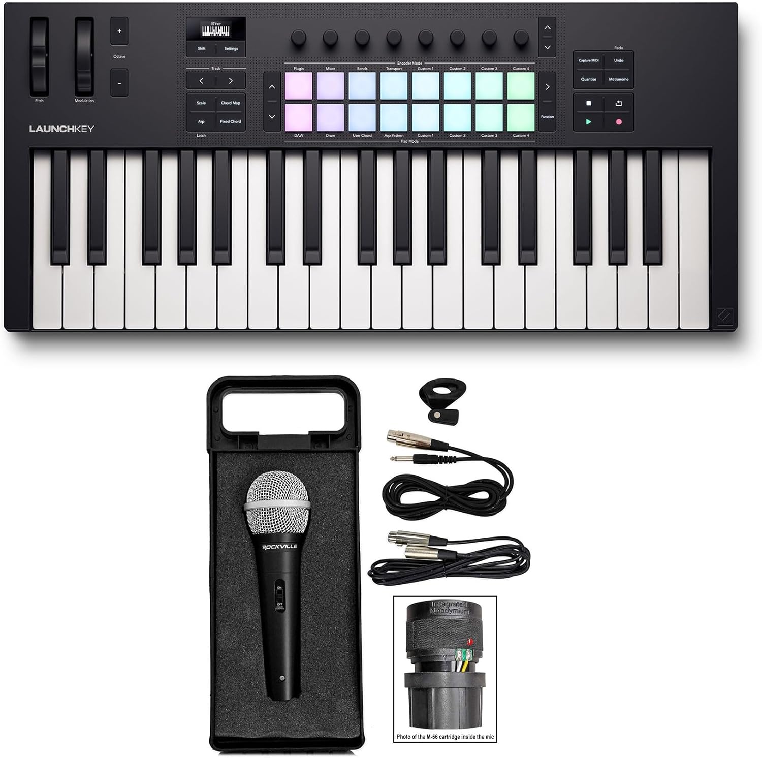 Audiosavings Bundle: Novation LAUNCHKEY 37 MK4 37-Key USB MIDI Ableton Live Keyboard Controller Bundle with Rockville RMC-XLR High-End Metal DJ Handheld Wired Microphone Mic (2 Items)