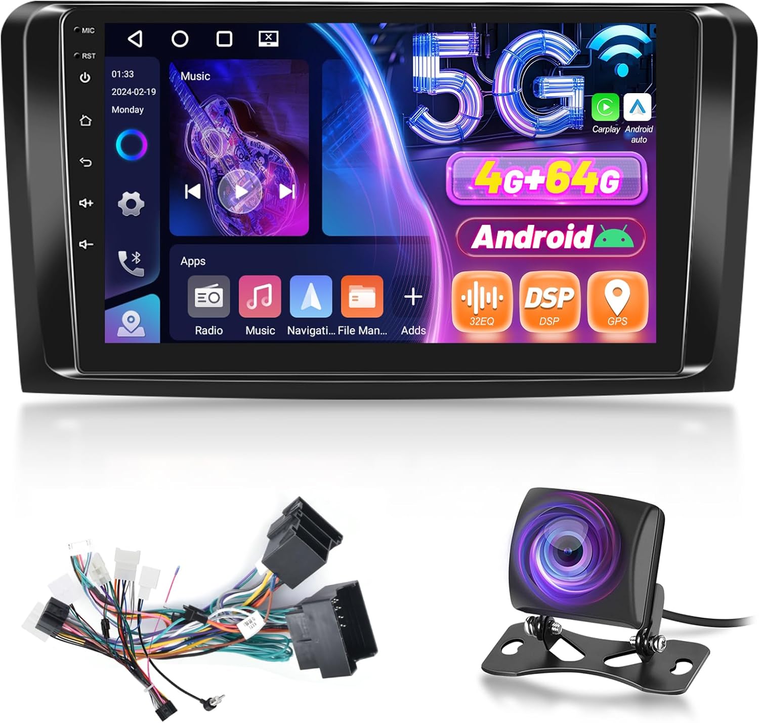 4+64G Android Car Stereo for Mercedes Benz ML GL ML350 GL450 W164 GL320 X164 ML500 ML280 GL350 2005-2011, Wireless Carplay & Android Auto - 9 Inch IPS Touchscreen, 32EQ DSP, WiFi, GPS, Mirror Link