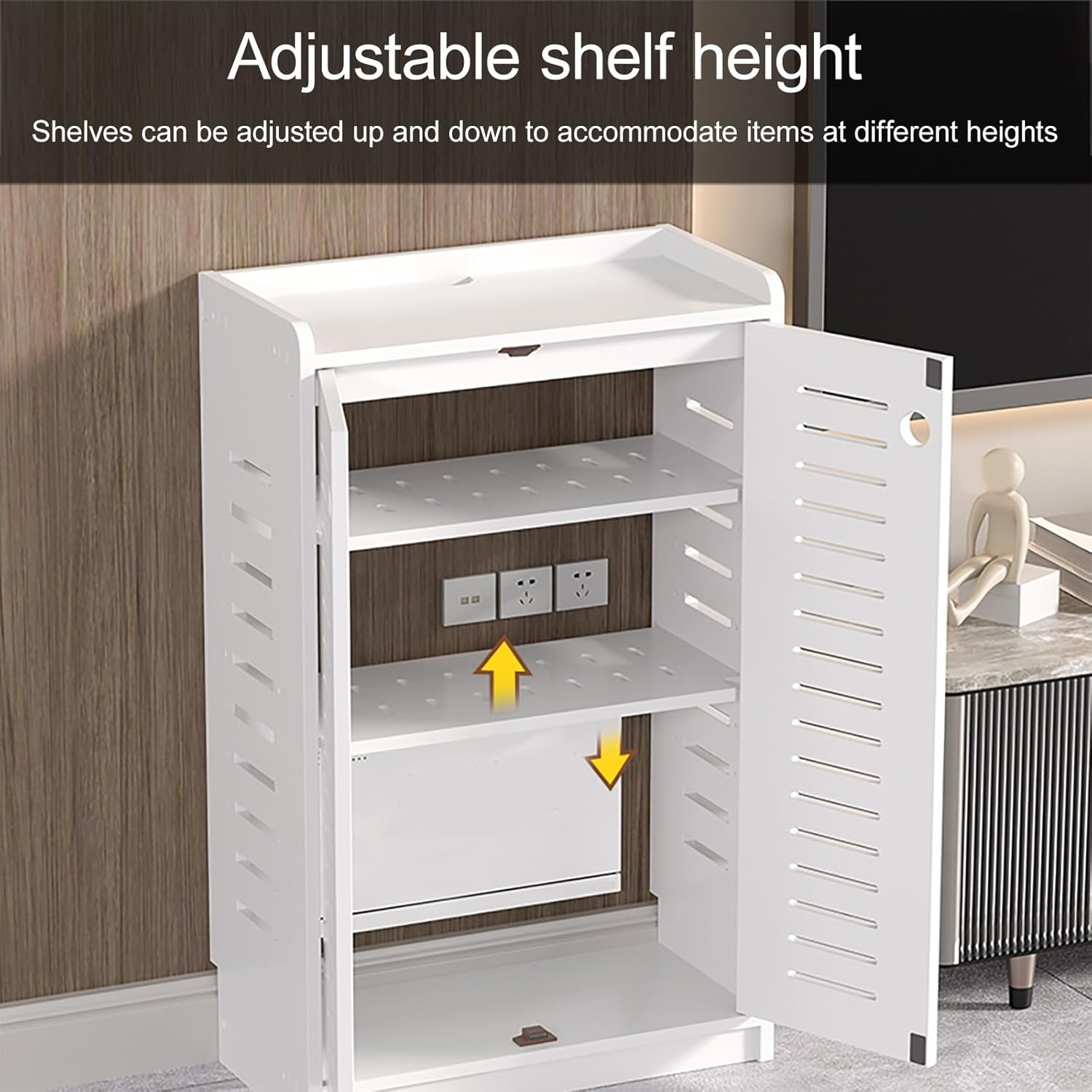 WiFi Router Storage Cabinet with Adjustable Shelves, Floor Standing Router Decorative Storage Box, Modern Standing Cabinets for Bathroom Living Room (no backplane)(Black,50*25*60cm/20*10*24in)