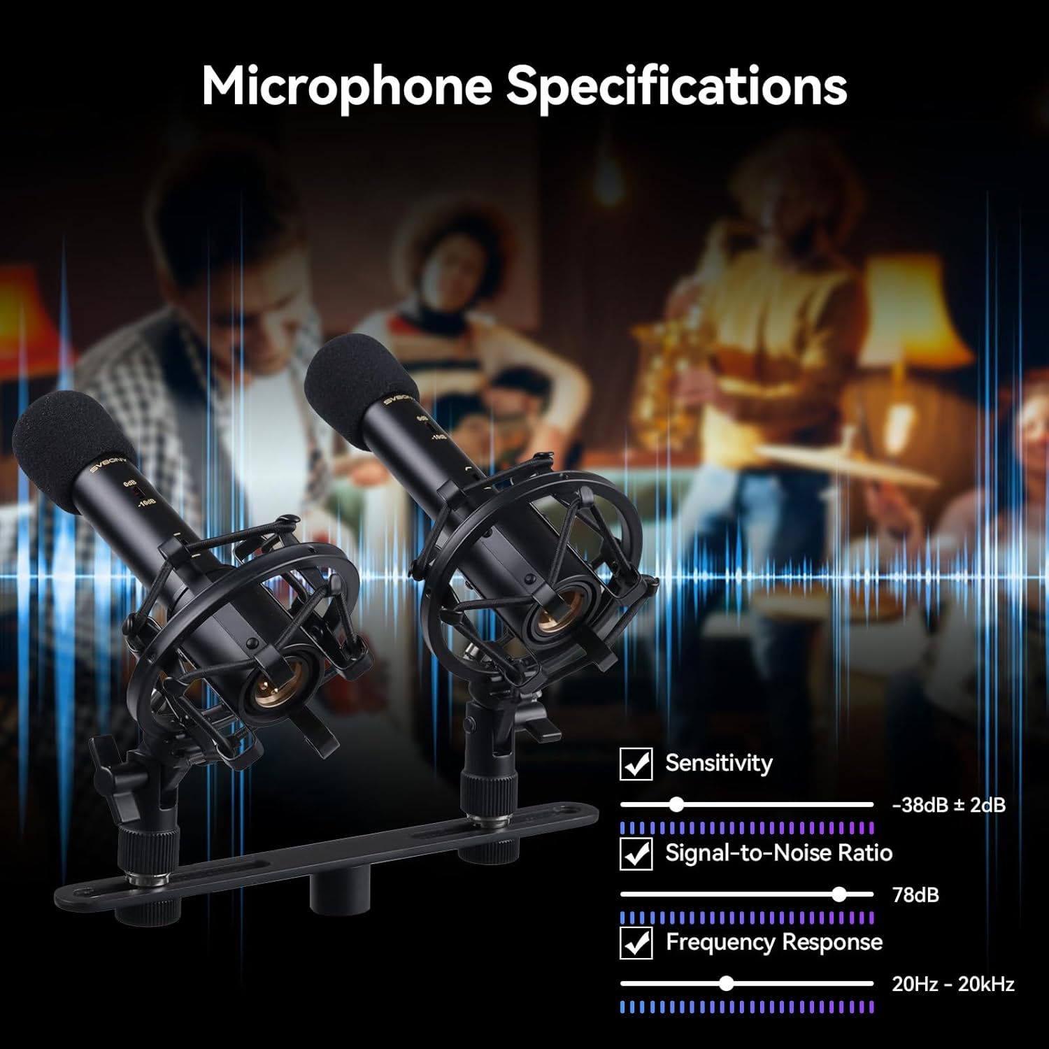 SVBONY SVMic M1 Dual Microphone Kit, 22mm Gold Instrument Condenser Mic with Low Cut/-10dB Pad, Shock Mount, T-Bar & Case for Studio Vocal, ASMR, Acoustic Guitar, Bass, Drums Recording