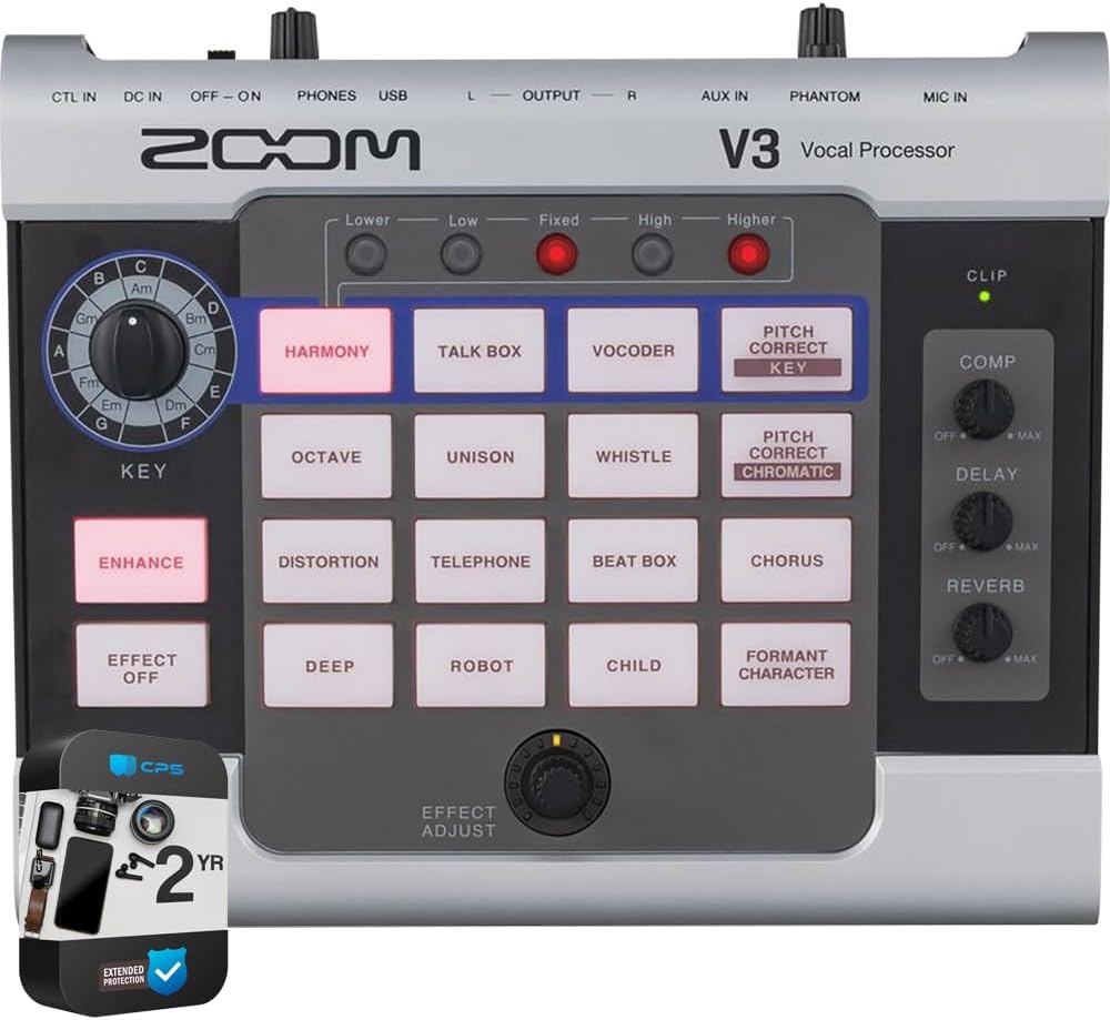 Zoom ZV3 Multi-Effects Vocal Processor Bundle with 2 YR CPS Enhanced Protection Pack