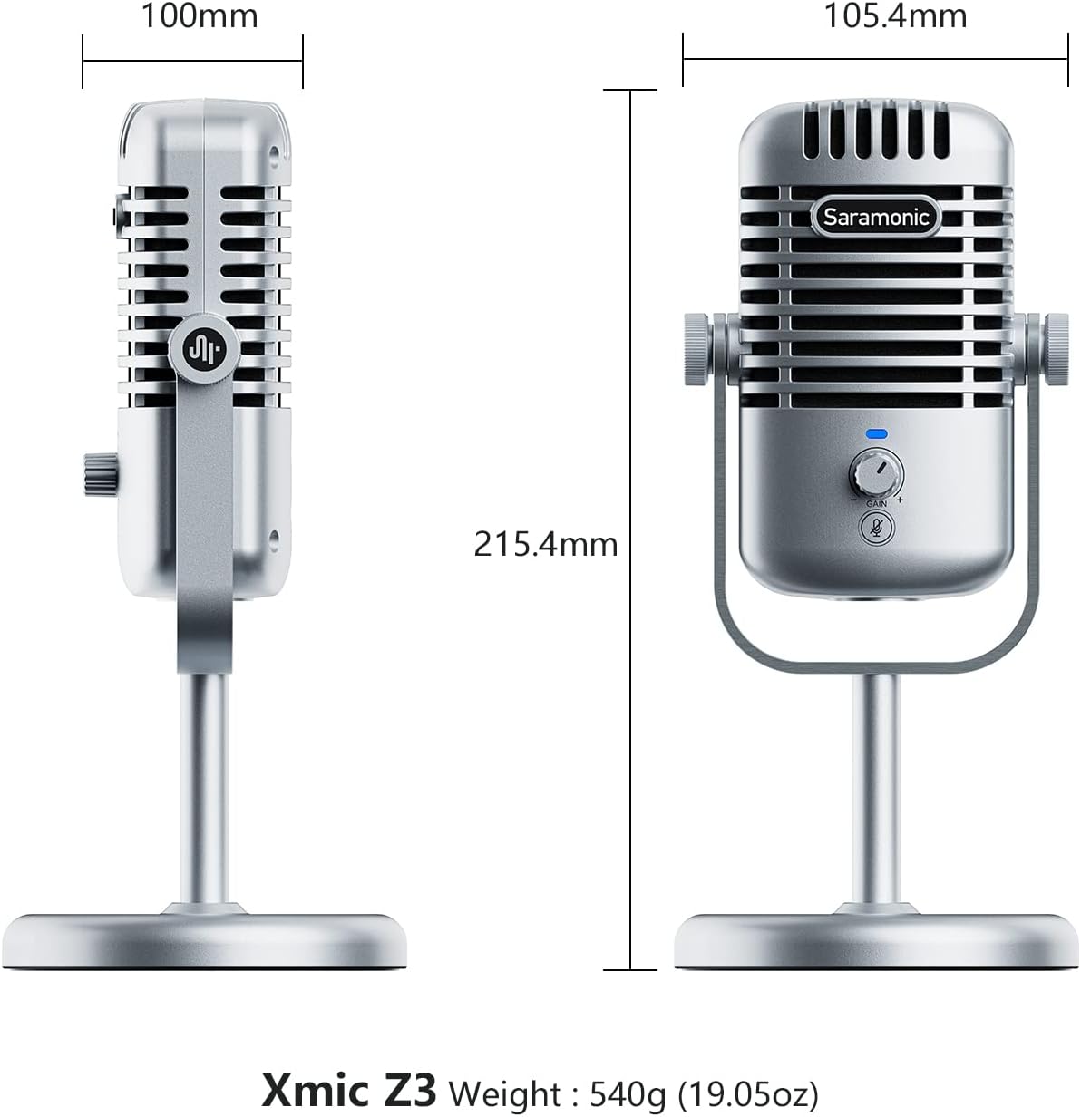 Saramonic XMIC-Z3 USB Mic, Cardioid Condenser Microphone with Pop Filters & Thread Adapter, Compatible with PC, Mac, Gaming, Streaming, Recording, Podcasting, Studio