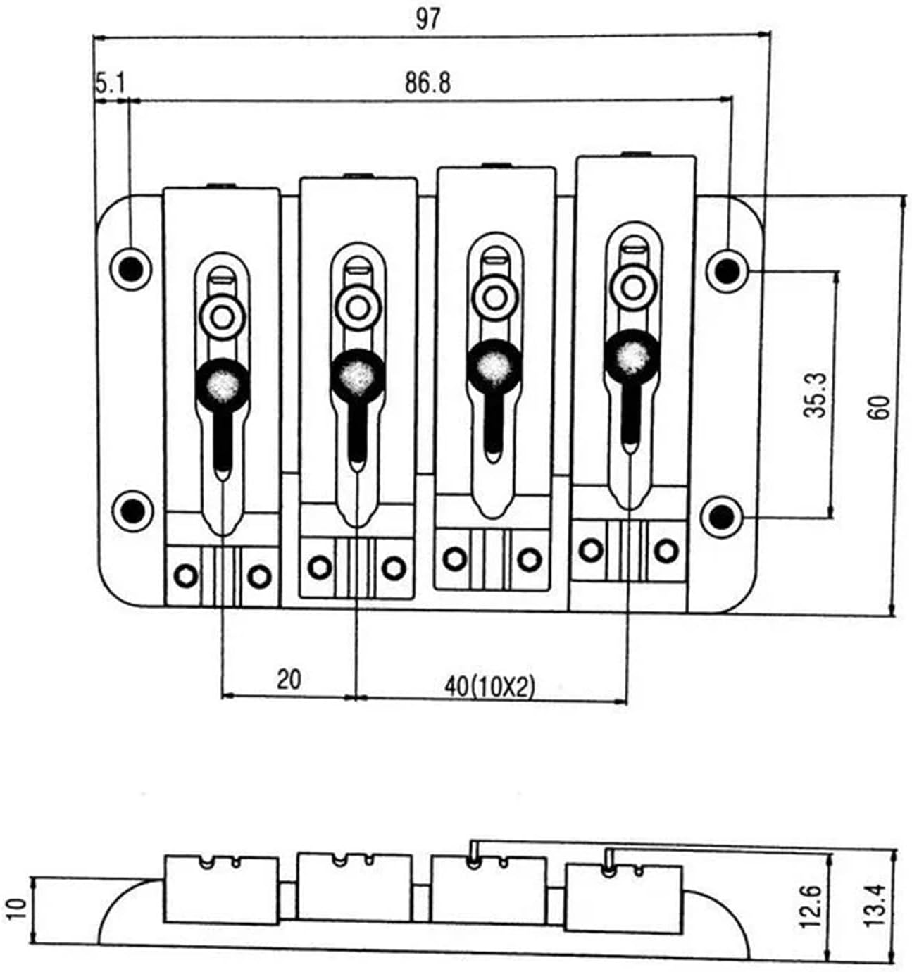 8 STRING BASS GUITAR BRIDGE - 8 String BB208