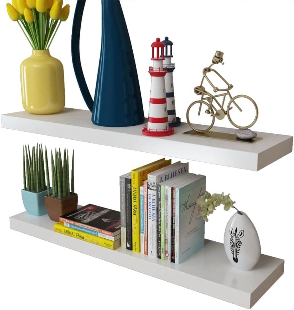 Floating Shelves,Wall Storage Shelves, Wall Mounted Shelf Organizer Unit Display Shelf,for Living Room, Bedroom, Kitchen, Bathroom,Office,Wall Shelves 4 pcs White 31.5