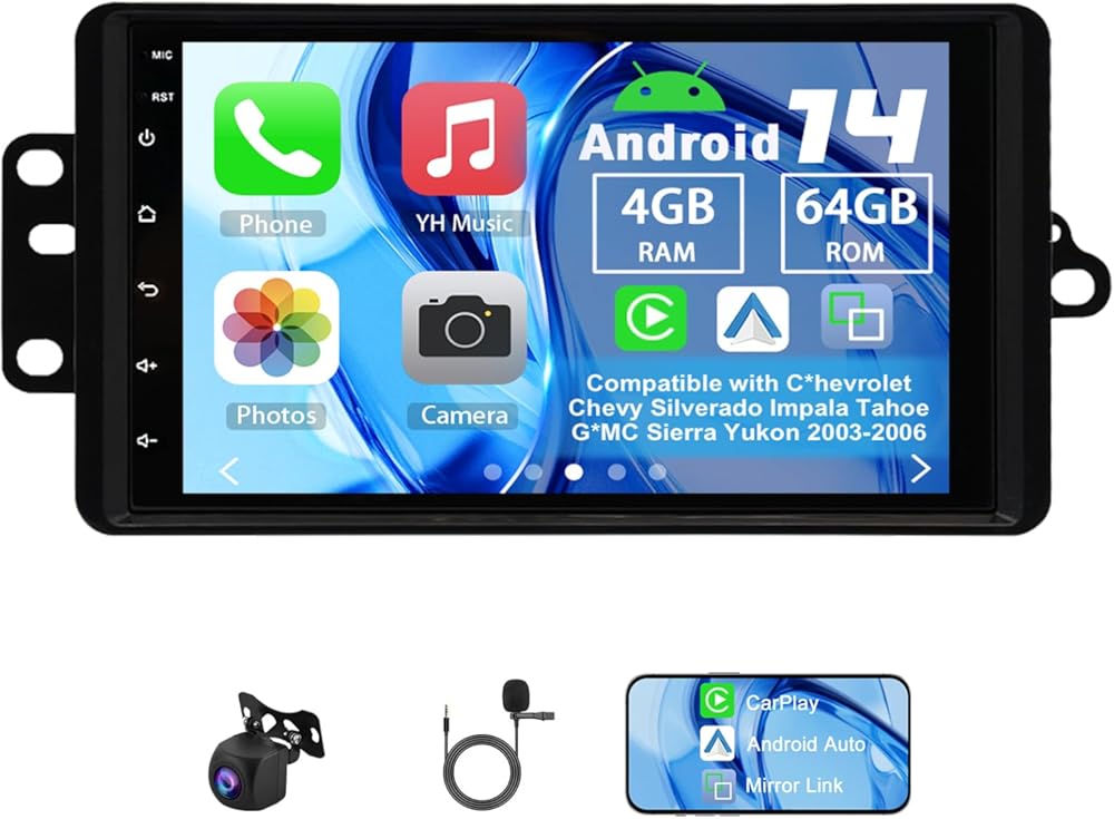 Android 14 Car Radio Compatible with C*hevrolet Chevy Silverado Impala Tahoe G*MC Sierra Yukon 2003-2006, 4G+64G 7