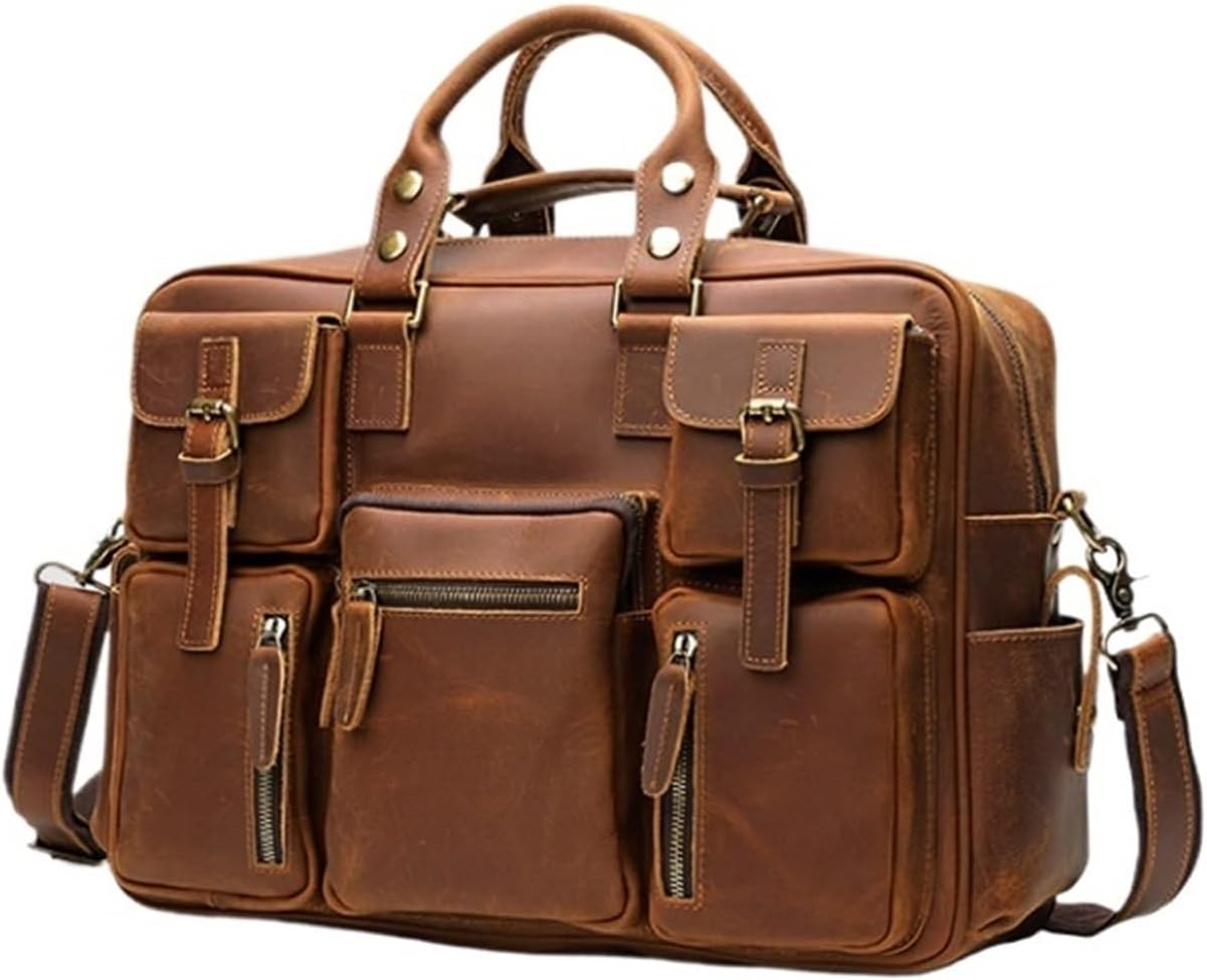Men's Business Travel Briefcase Leather Handmade Messenger Bags Laptop Bag For Work Travel briefcases