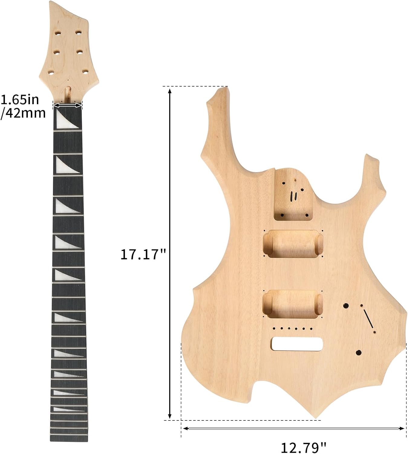 DIY 6 String Flame Shaped Style Electric Guitar Kits with Mahogany Body, Maple Neck and Accessories