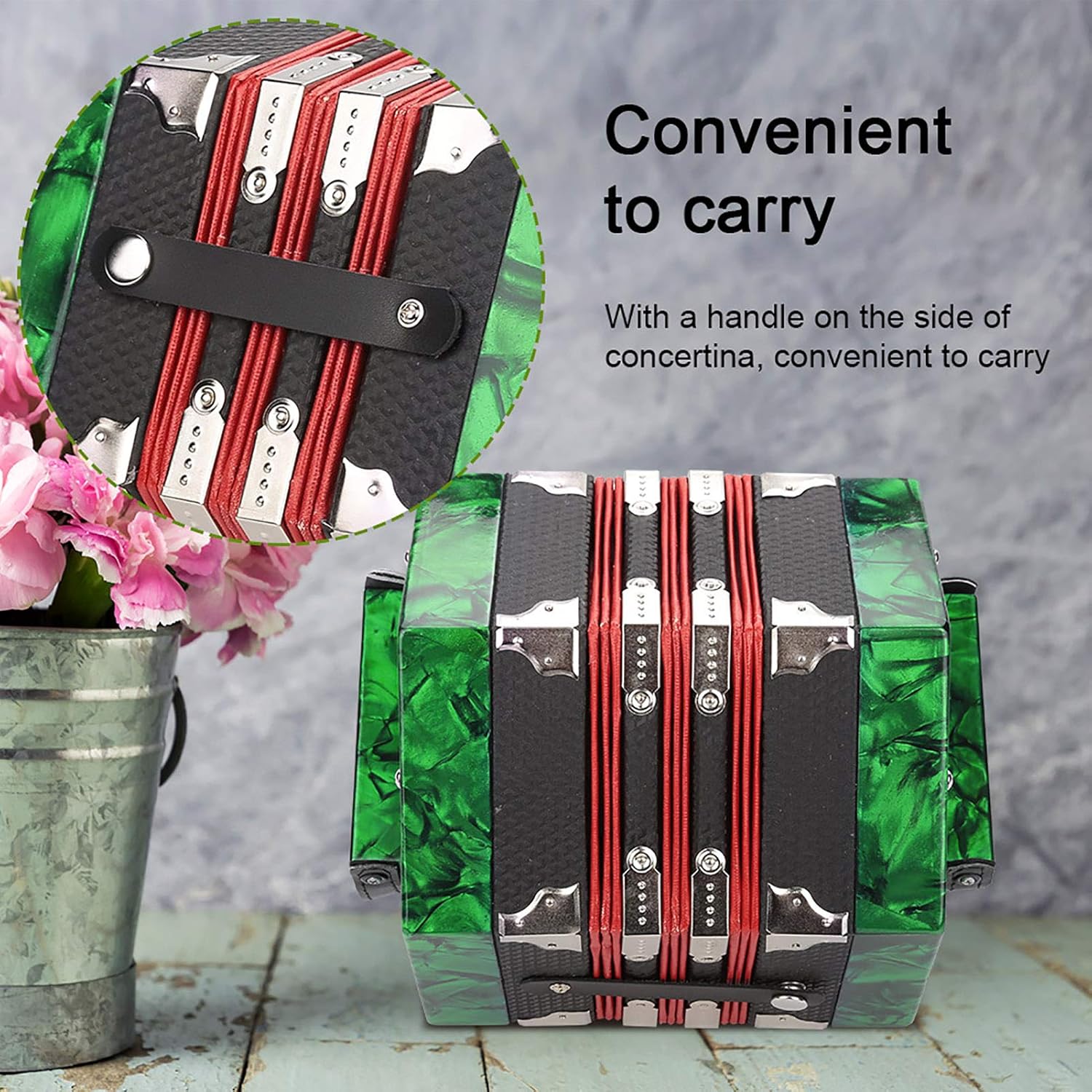 20 Button Concertina, Accordion Musical Instrument Accessory with Carrying Bag for Kids Beginner for Children Amateur(Green)