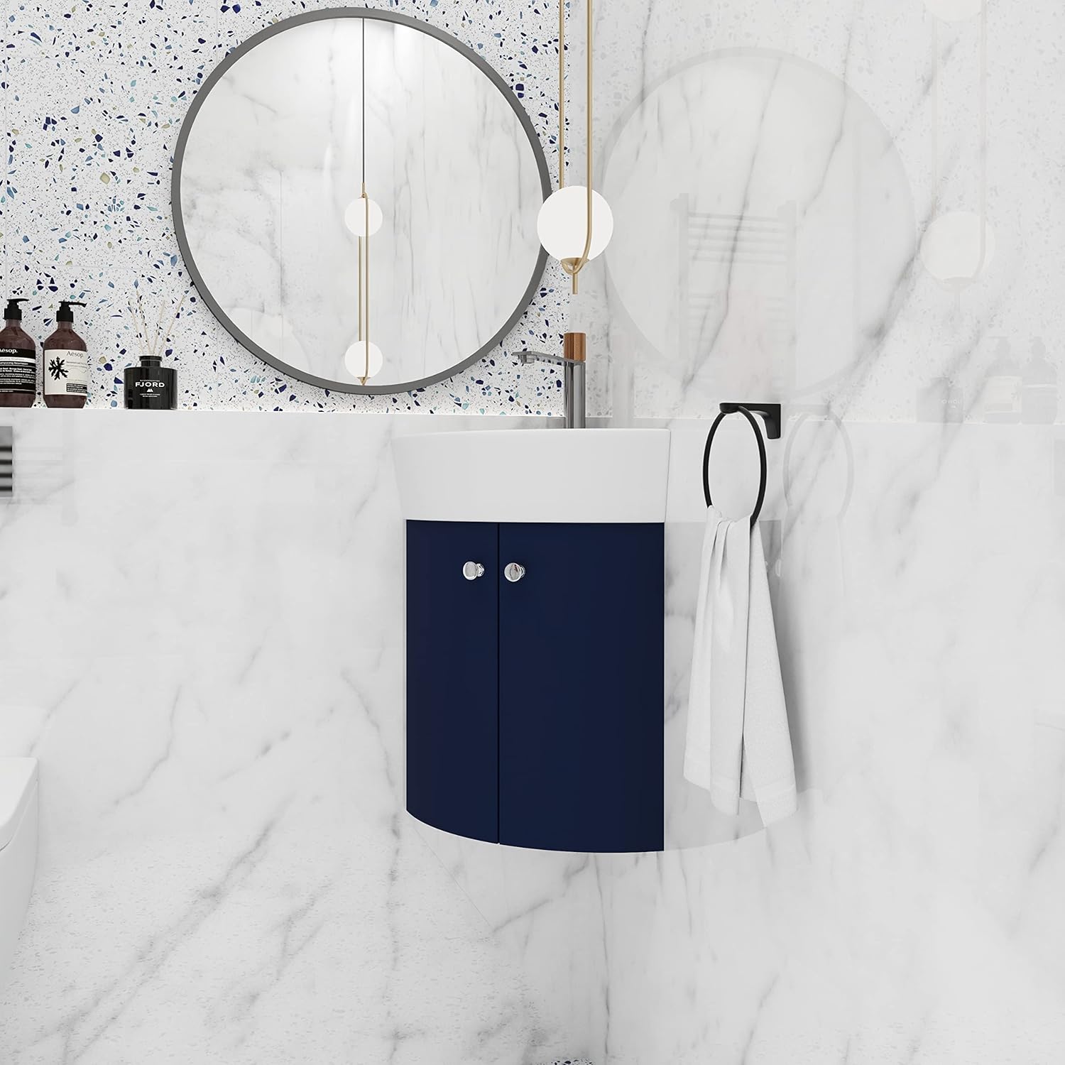 12.8 Inch Corner Bathroom Vanity Sink Combo for Small Space Wall Mounted Cabinet Set,Ceramic Sink