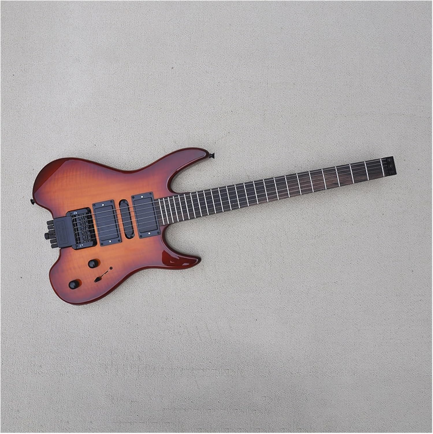 Headless Electric Guitar 39 Inches Brown Headless Electric Guitar with Flame Maple Veneer Rosewood Fretboard