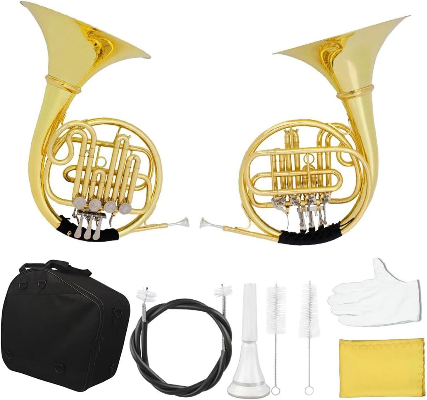 4 Key French Horn Bb Single Row Gold Plated Brass Instrument Set