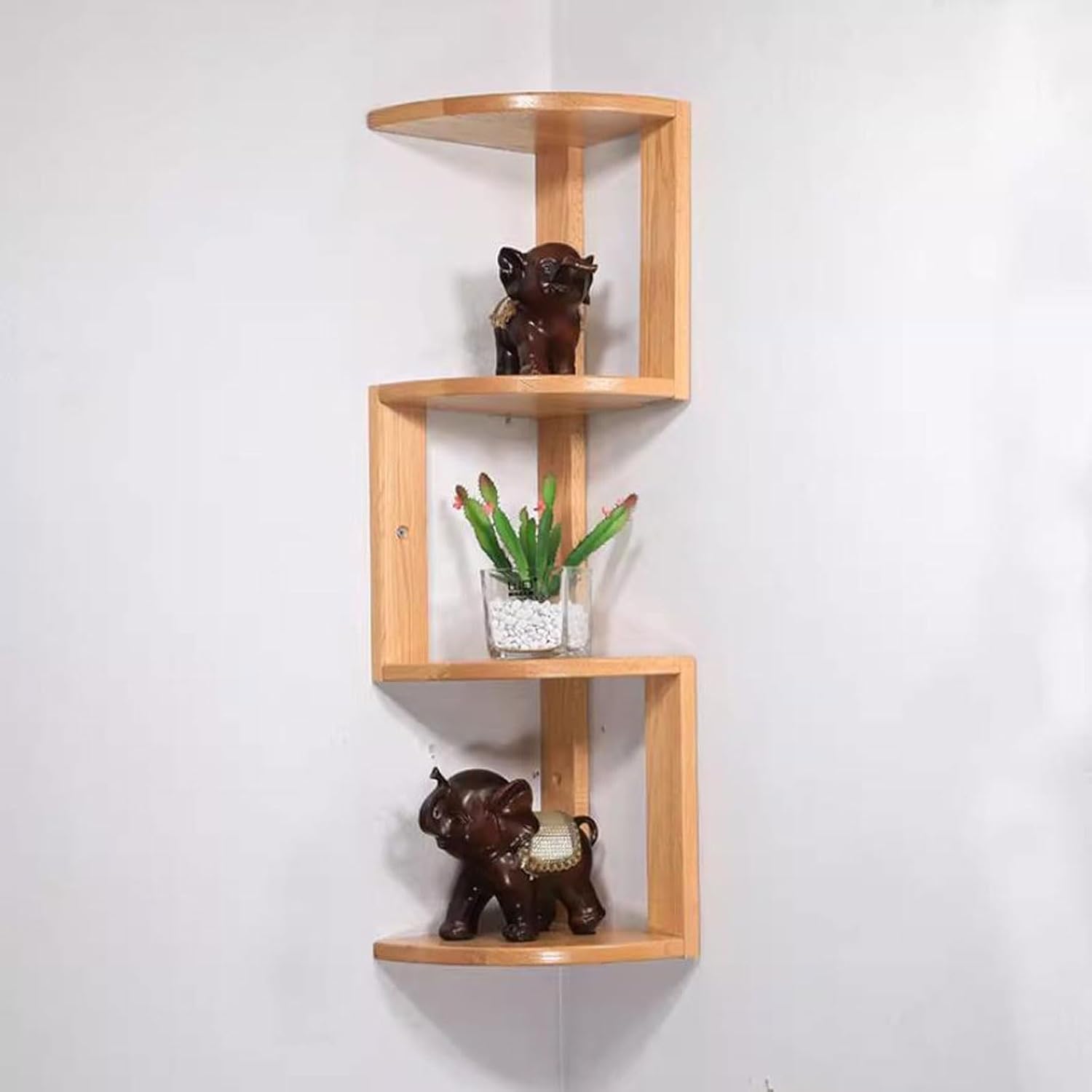 Wall Mount Shelves Floating Corner Shelves for Wall Decor Storage, Solid Wood Wall Storage Shelves Rack 3 Tiers, Wall Mounted Wood Shelves for Home Decor, Bedroom, Living Room, Bathroom, Kitchen,