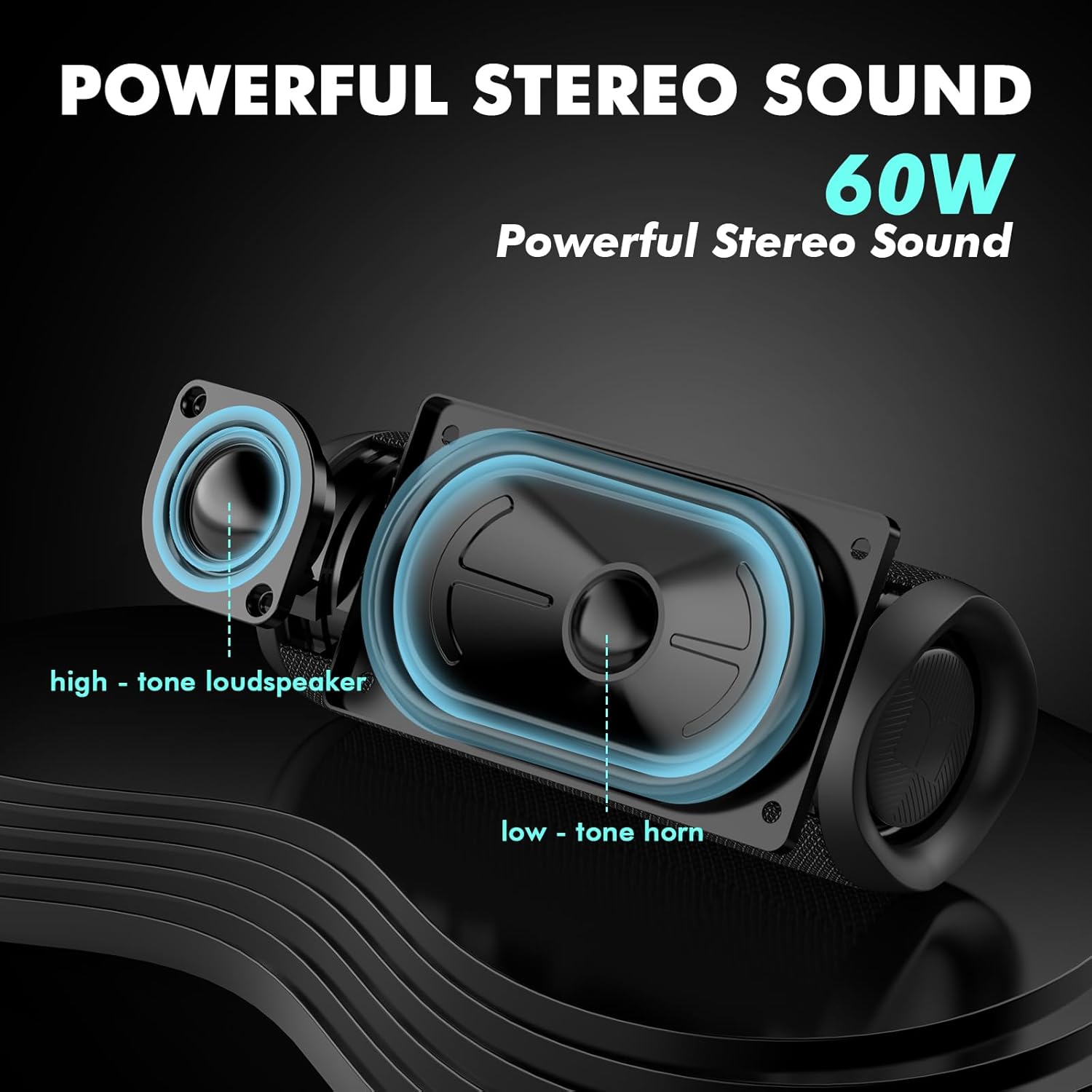 Monster Bluetooth Speaker, Wireless Portable Outdoor Bluetooth Speakers, 60W True Wireless Stereo IPX8 Waterproof, Dual PairingBluetooth 5.4 Built-in Mic, Black