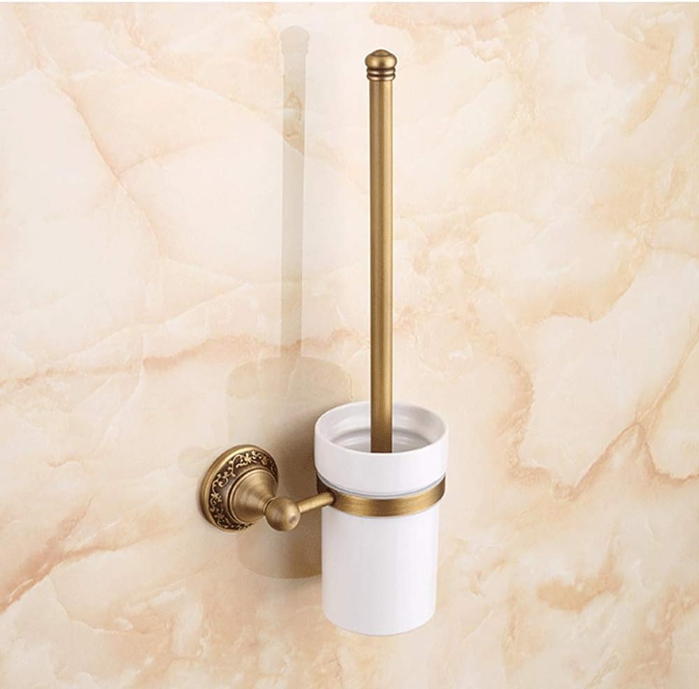 Compact Freestanding Plastic Toilet Bowl Brush and Holder for Bathroom Storage and Organization - Space Saving, Sturdy, Deep Cleaning, Covered Brush, Bronze