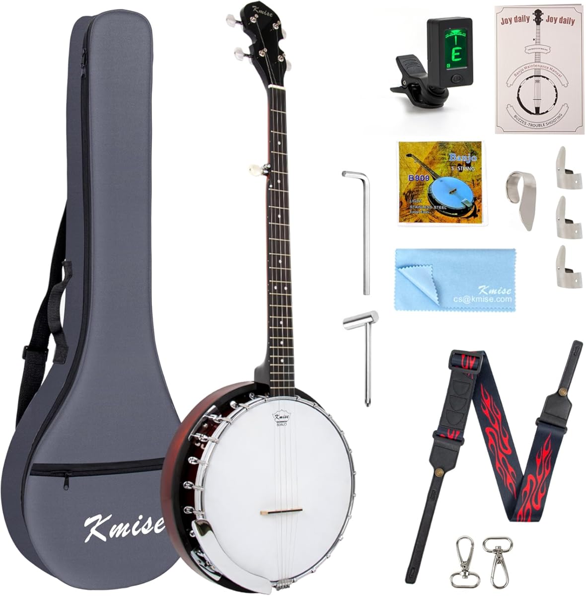 Kmise 5 String Resonator Banjo,Professional Sapele Back Full Size Banjos Starter Kit with Bag Tuner Strap Strings Picks Ruler Wrench Bridge