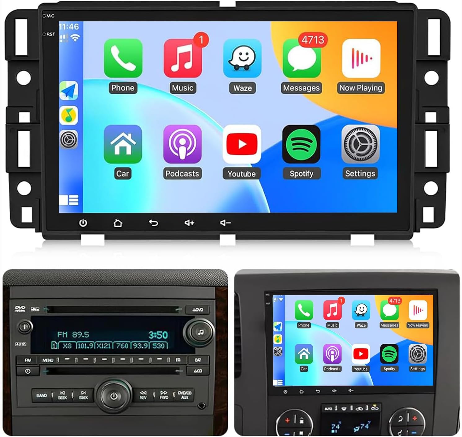 Car Radio Stereo for 2007-2013 Chevrolet Silverado for GMC Acadia Sierra Yukon 2007-2012 with Wireless CarPlay Android Auto 8 Inch Touch Screen Stereo for Silverado GMC WiFi GPS-2+32G