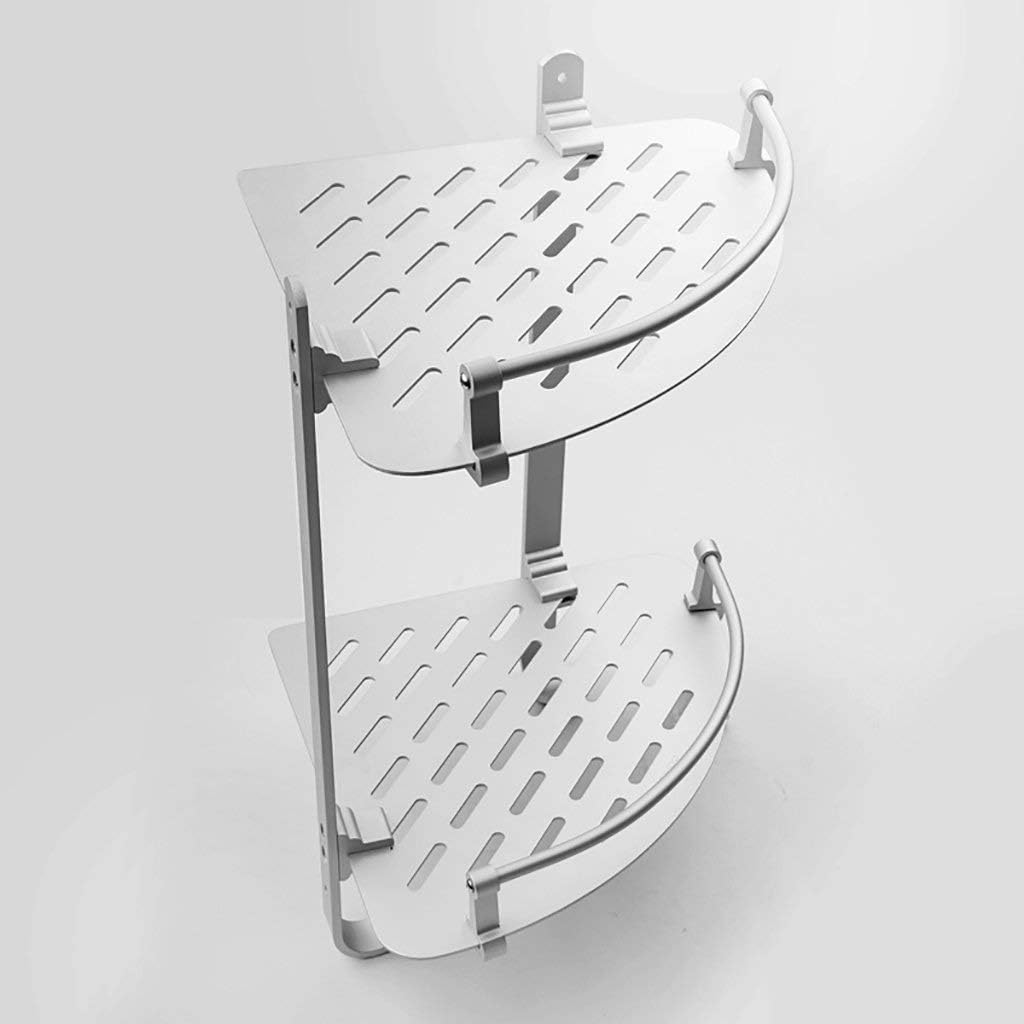 2 Layer Space Aluminum Bathroom Corner Shelf Shower Caddy Shampoo Soap Cosmetic Storage Basket Kitchen Spice Rack Holder Organizer(Triangle-Double)