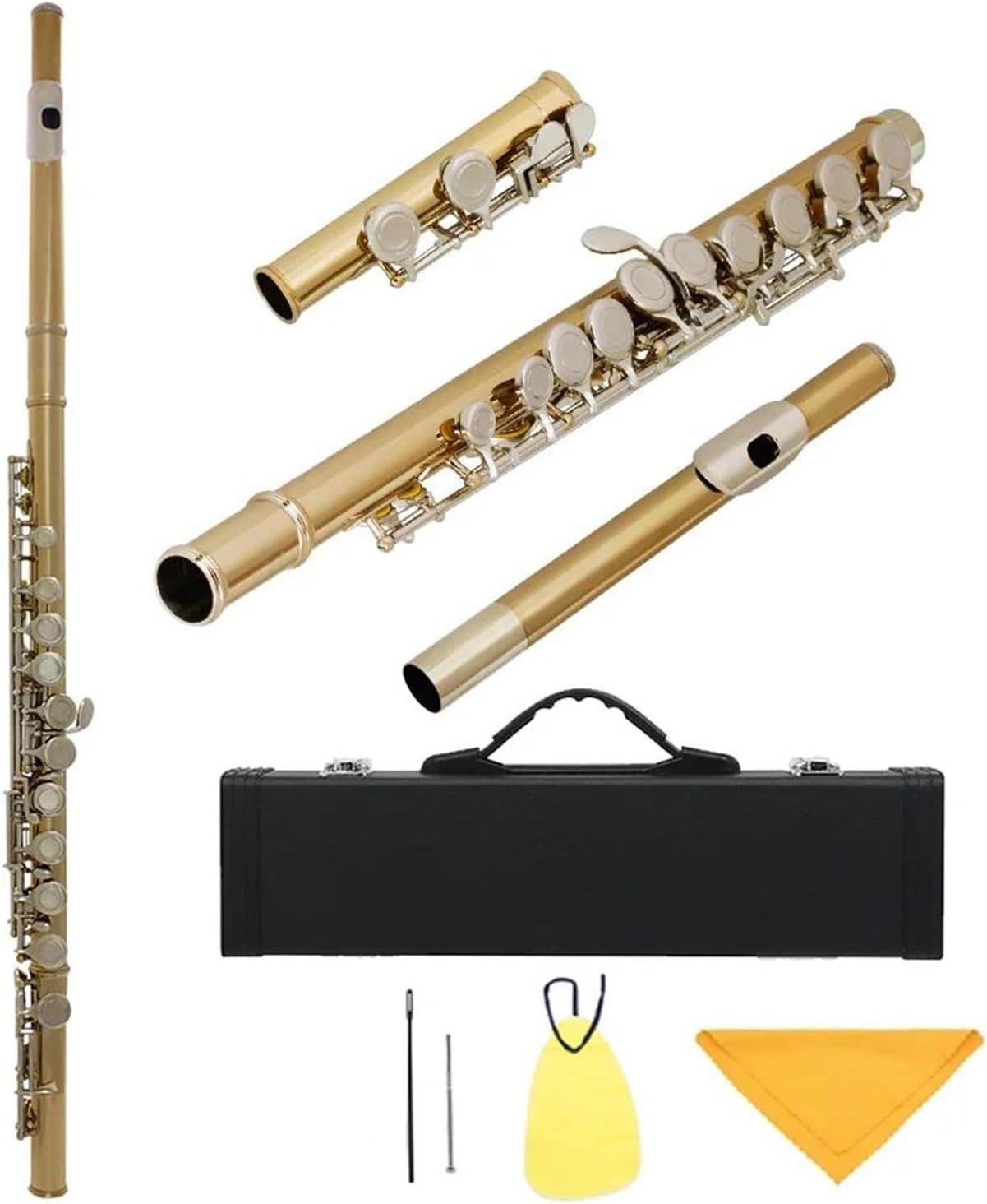 Professional Flute Instrument 16 Closed Hole Flute C White Copper Color Rose Woodwind Instrument(Gold Silver)