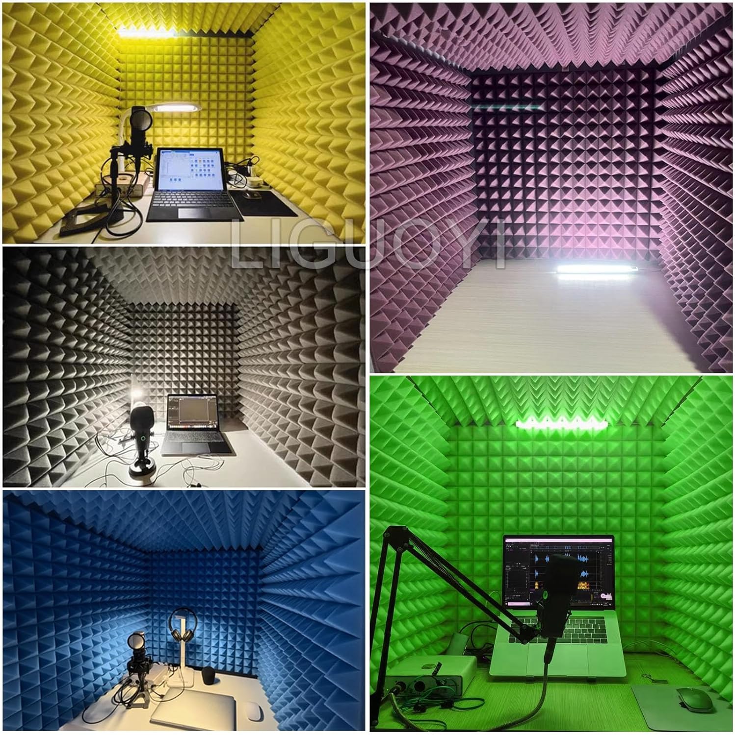 LIGUOYI Desktop Soundproof Booth Portable Vocal Booth Noise Absorbing/Barrier Foam Panels, Foldable Noise Absorbing Panel Desktop Recording Acoustical Treatments Für Tonaufnahmen, Podcasts(Yellow)