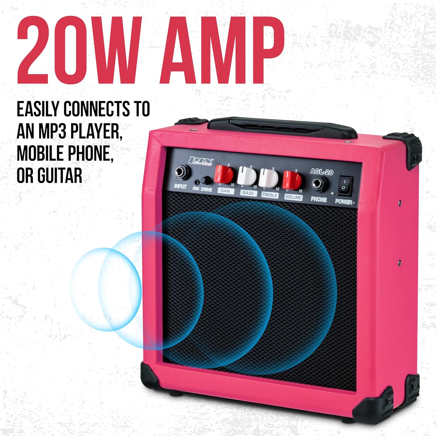 LyxPro 36 Inch Electric Guitar and Kit for Kids with 3/4 Size Beginner’s Guitar, Amp, Six Strings, Two Picks, Shoulder Strap, Digital Clip On Tuner, Cable and Soft Case Gig Bag -Pink