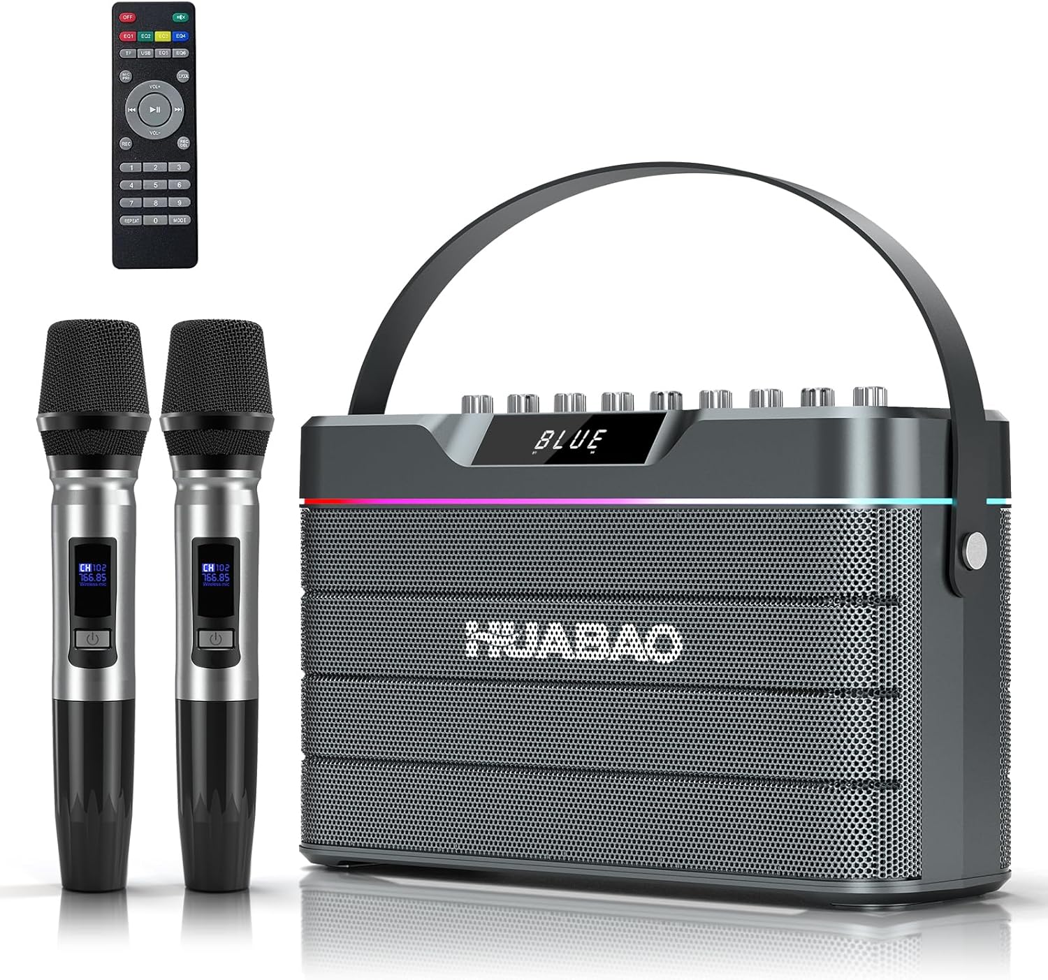 Karaoke Machine - 100W Bluetooth Speaker with Super Bass, 2 Wireless Microphones, Portable PA System with LED Lights, TWS Pairing, Bass/Treble/Echo Adjustment, Professional Loudspeaker