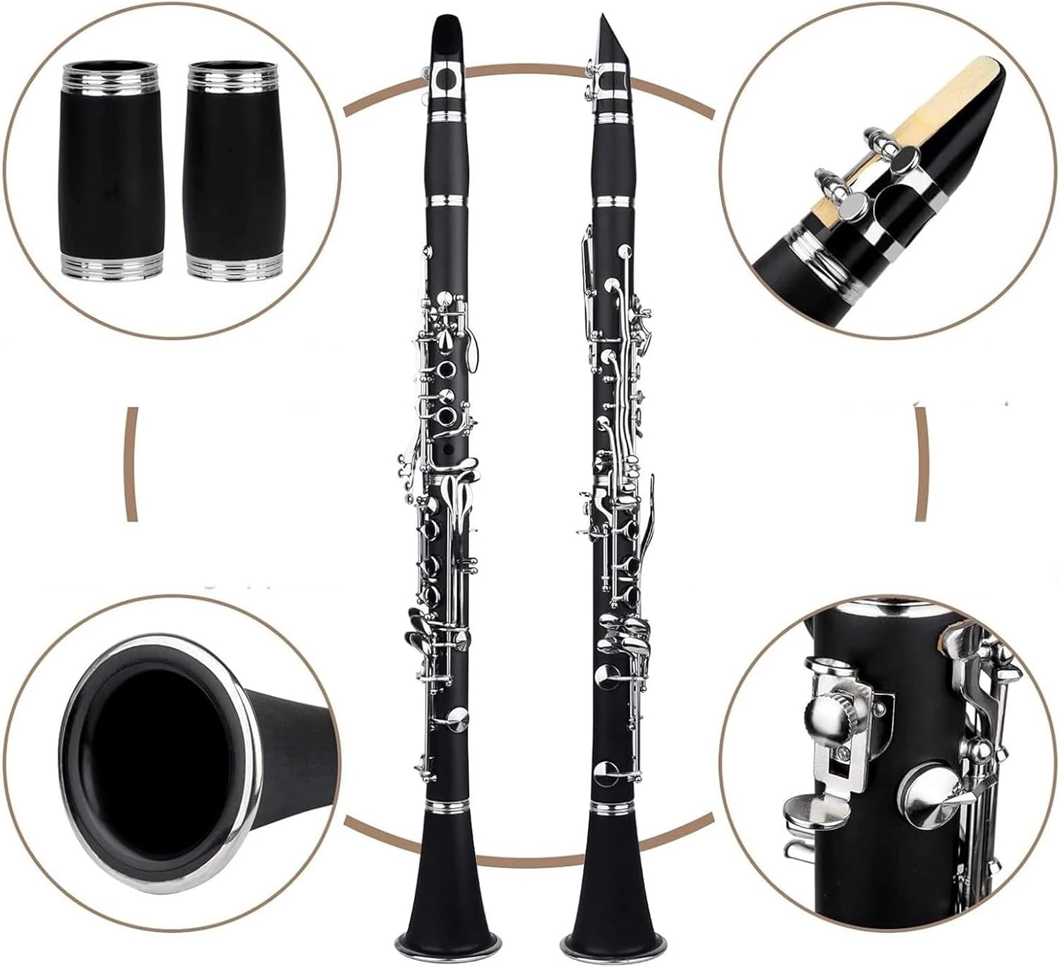 Clarinet Musical Instruments 17 Keys Clarinet Bb 6 Ring Clarinet Portable Bakelite Clarinet Professional Woodwind Instrument(Black)