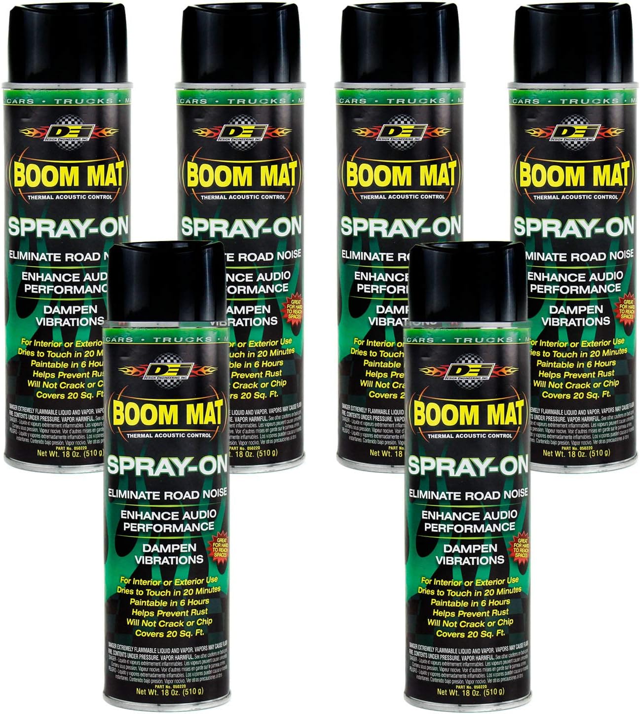 Design Engineering 050220 Boom Mat Spray-on Sound Deadening to Reduce Unwanted Road Noise and Vibration 18 Ounce (6 Pack)