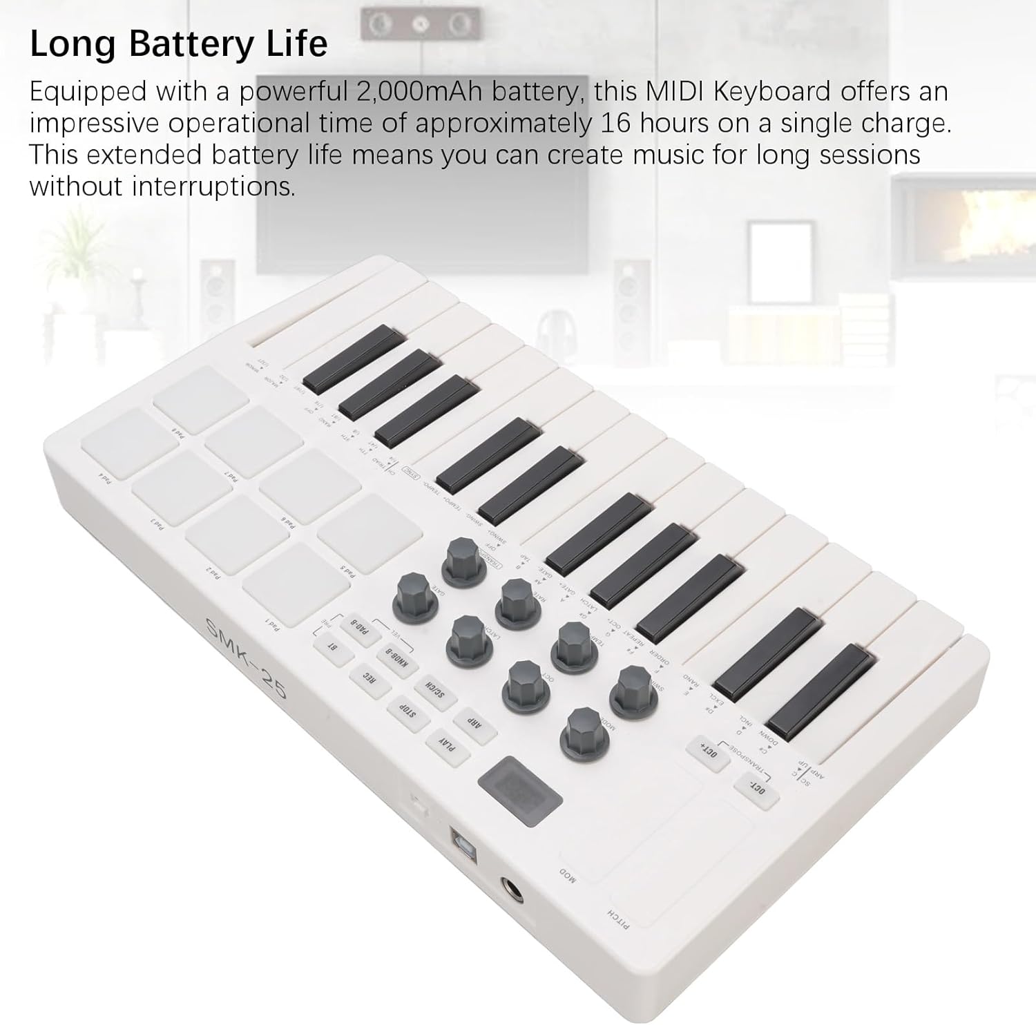 25 Keys Midi Keyboard Controller, Mini Portable Bluetooth Beat Maker hine with 8 Backlit Drum Pads & 8 Knobs, Professional Dynamic Keybed for Music Production, Compatible with iOS Android PC, RGB