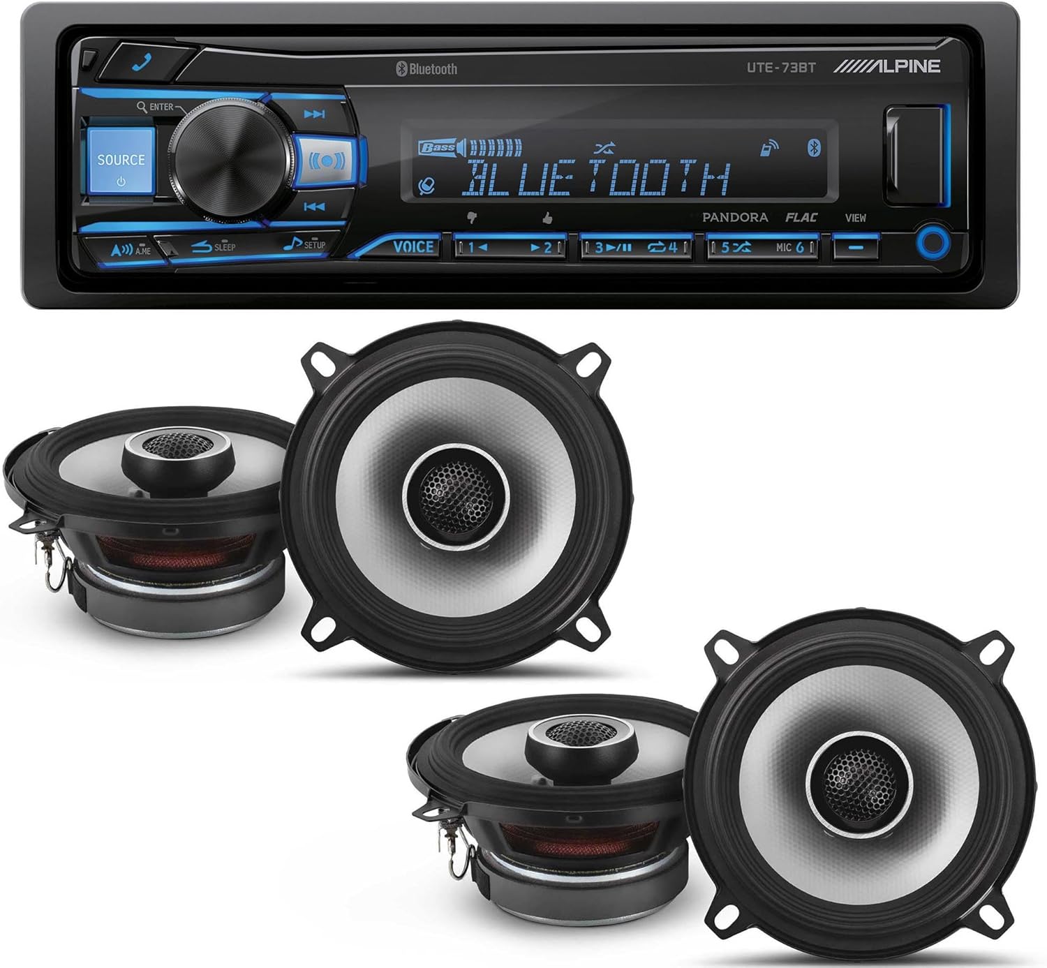 Alpine UTE-73BT Mech-Less Digital Bluetooth Media Receiver with 2 Pairs Alpine S2-S50 Type S 5.25