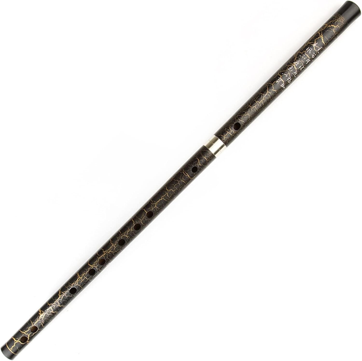 TSTS Chinese Bamboo Flute D Key Separable Black Bamboo Flute with Chinese Verses Musical Chinese Traditional Handmade Woodwind Instrument