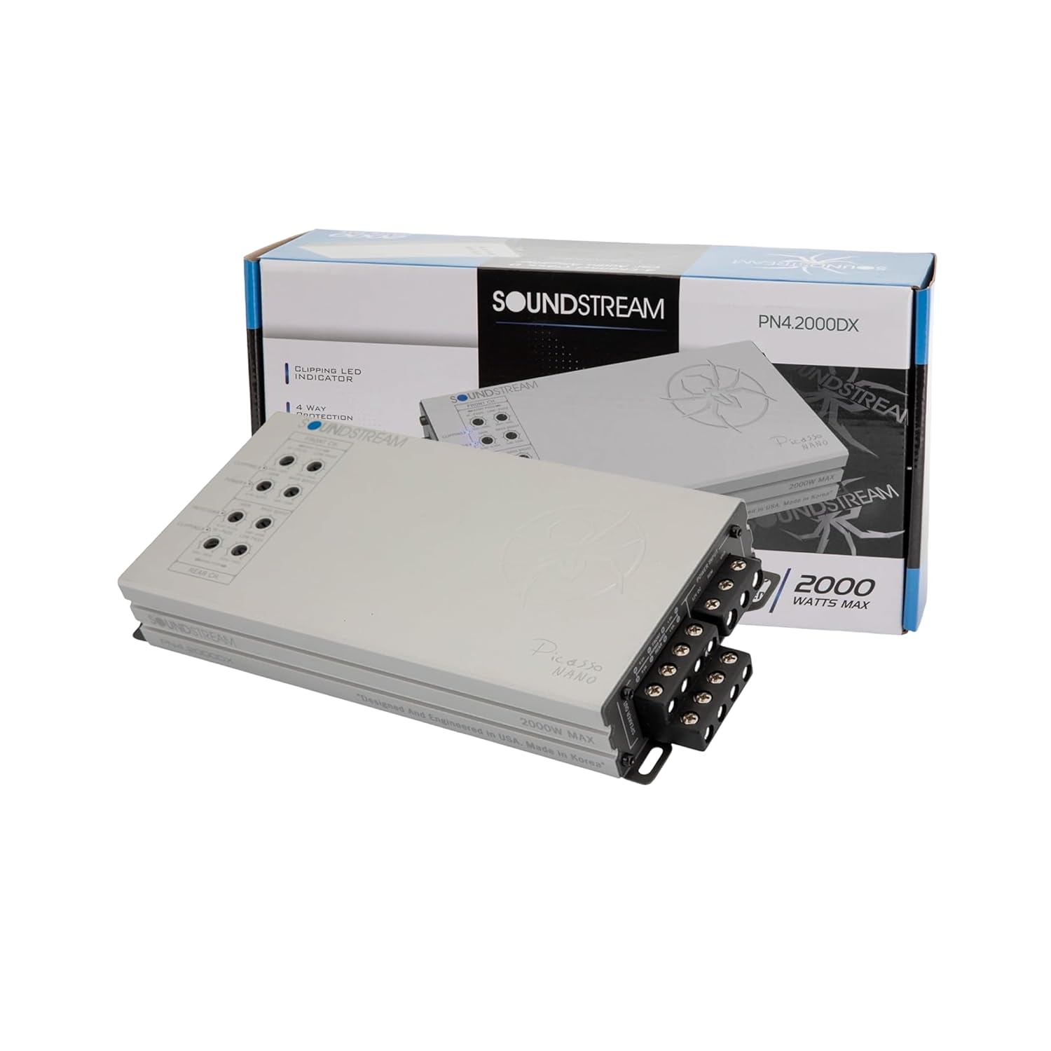 Soundstream Picasso Nano PN4.2000DX, Compact Car Stereo Amplifier, 2000W Peak Power Voice Amp, 4 Channel Stereo Amp, 4 Ch Amplifier for Speakers, Highs