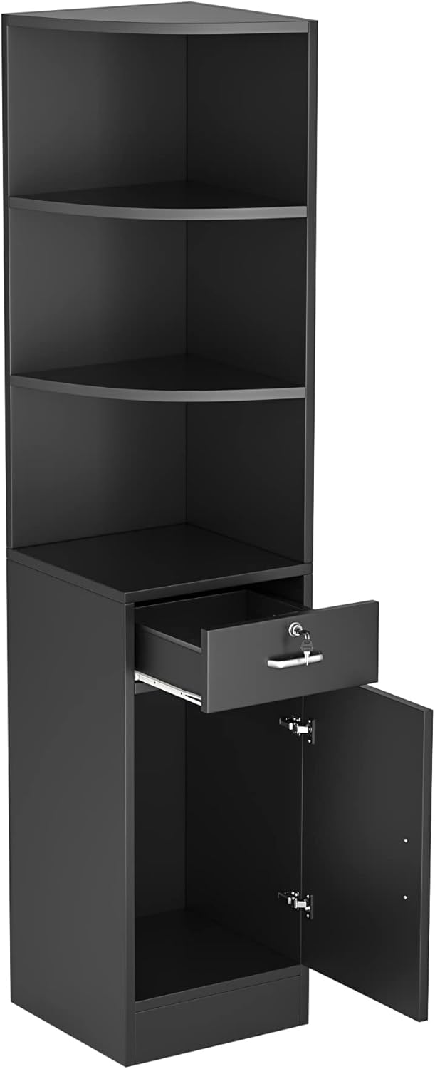 Paddie Corner Hair Salon Station, Wall Mount Salon Storage Hair Stylist Equipment Set w/Lockable Drawers/Storage Cabinet