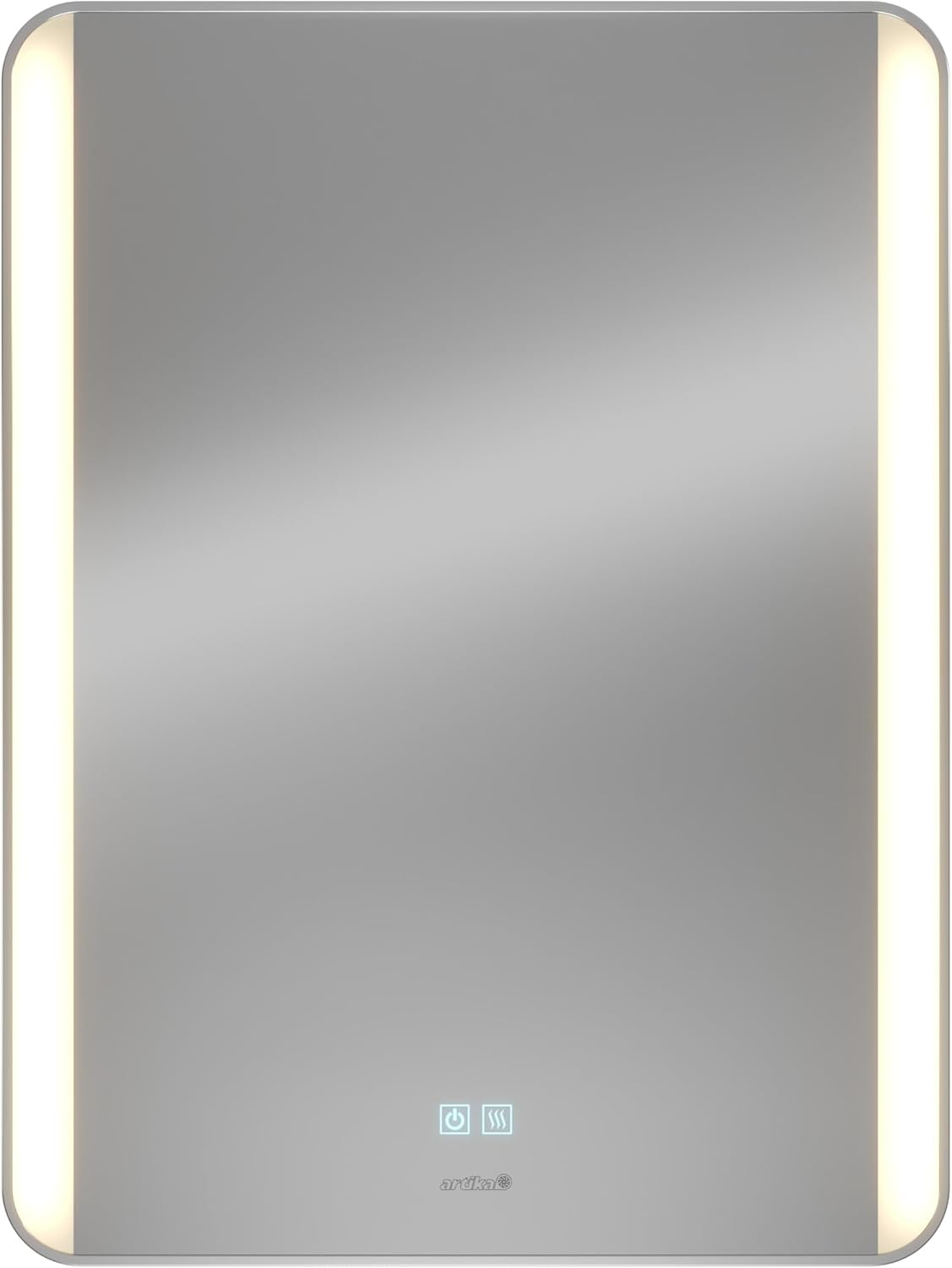 artika Onyx Wall Mount LED Mirror, 24x32 Inch, Bathroom, Rectangular with Rounded Corners, Steel Frame, Modern, Chrome, Selectable White, Dimmable with Defogger